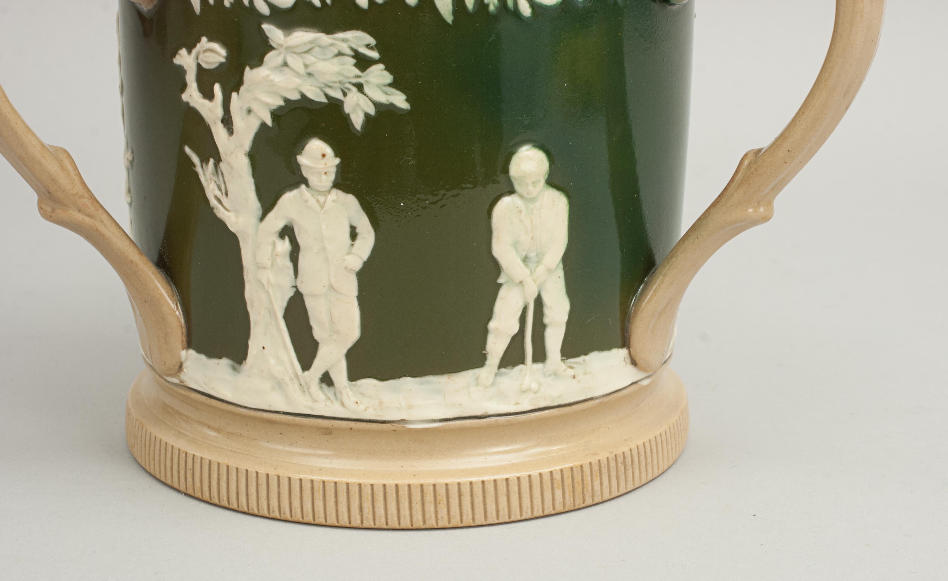 Ancien pichet de golf Spode de Copeland avec anse en fourrure de cerf à trois poignées en argent en vente 1