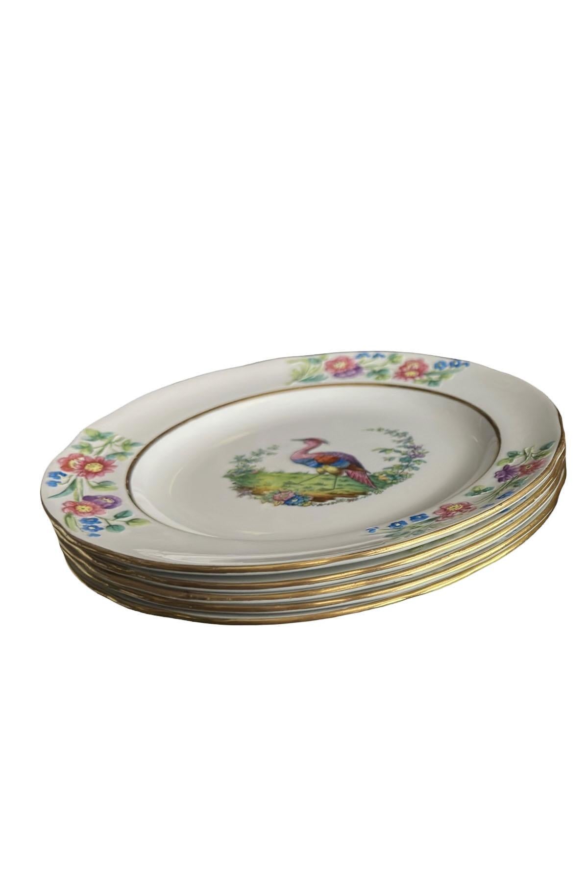 Anglais Assiette ancienne de Copeland Spode avec oiseau exotique - Lot de cinq en vente