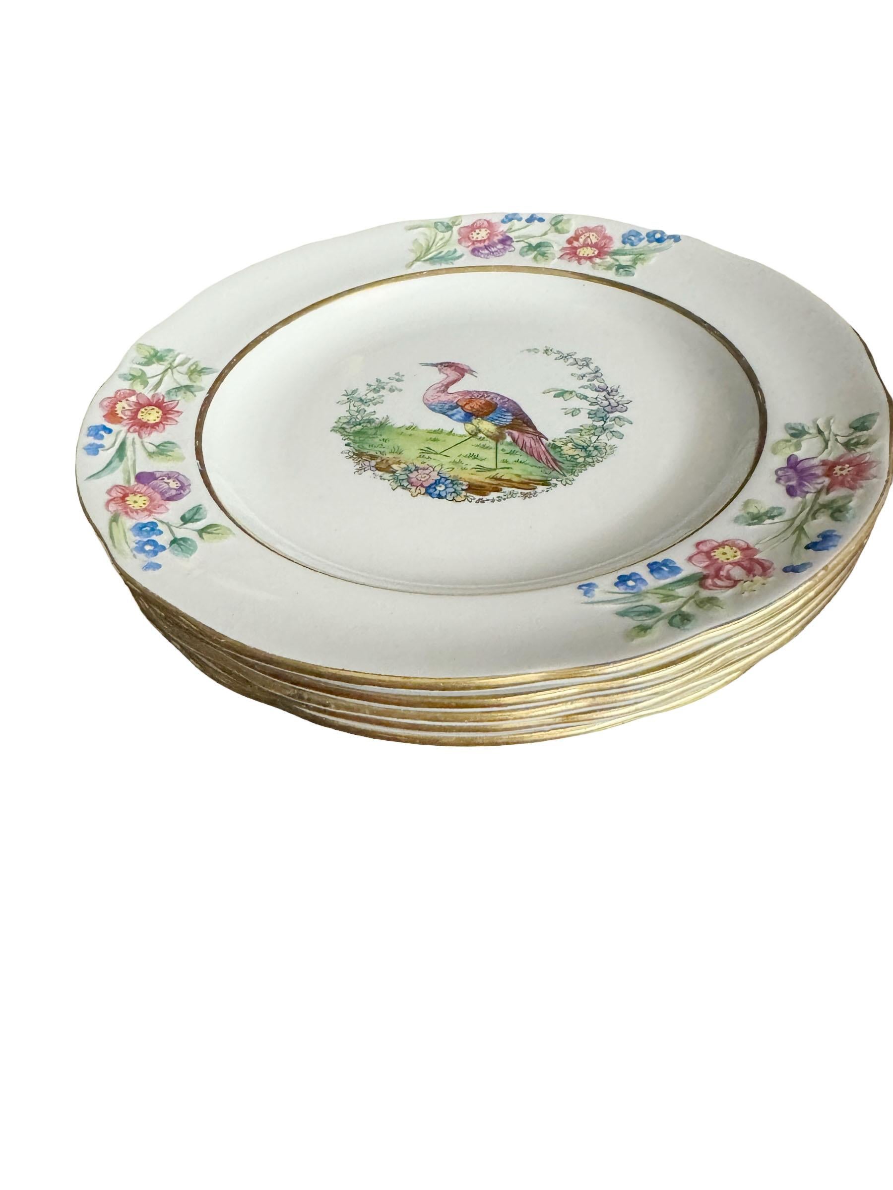 Assiette ancienne de Copeland Spode avec oiseau exotique - Lot de cinq Bon état - En vente à Clearwater, FL