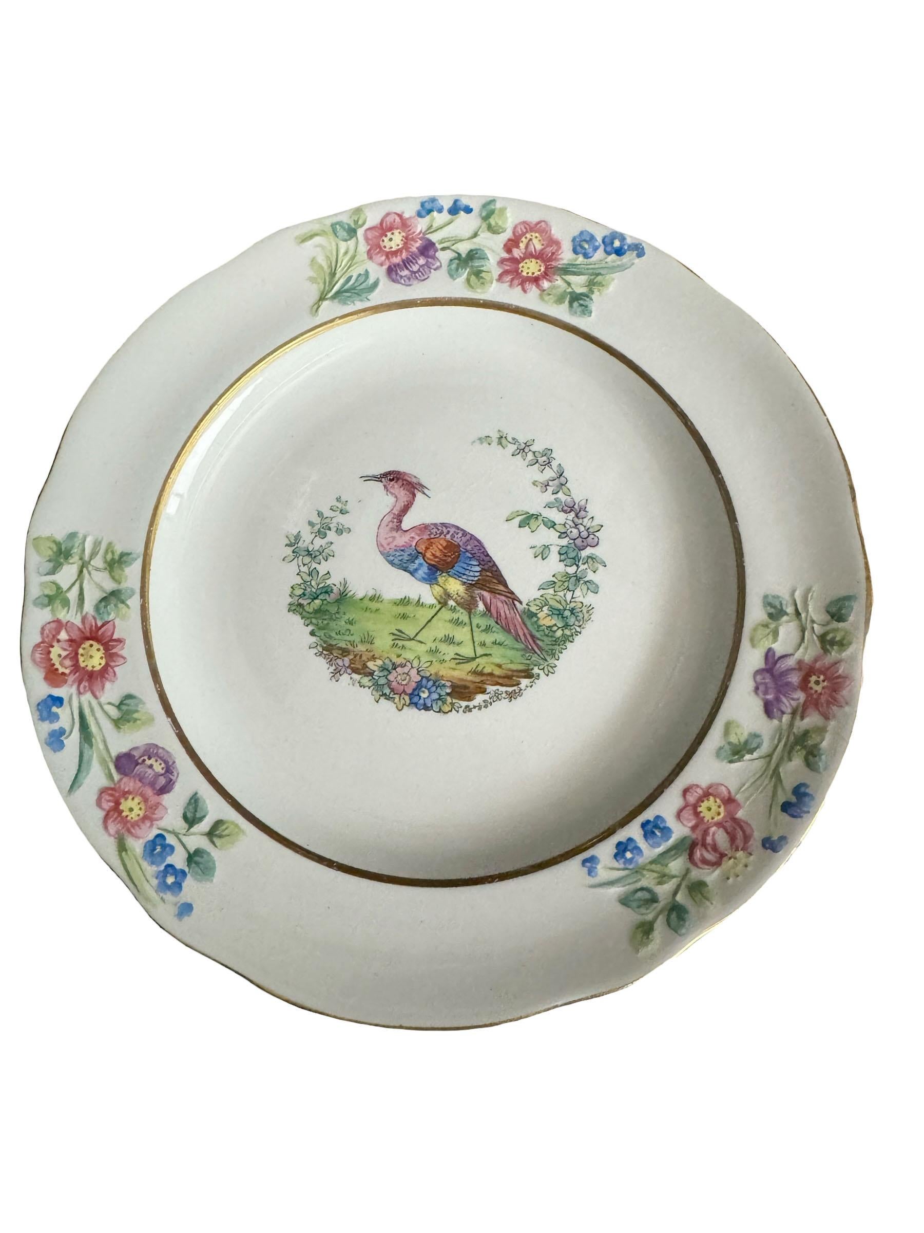 Début du XIXe siècle Assiette ancienne de Copeland Spode avec oiseau exotique - Lot de cinq en vente