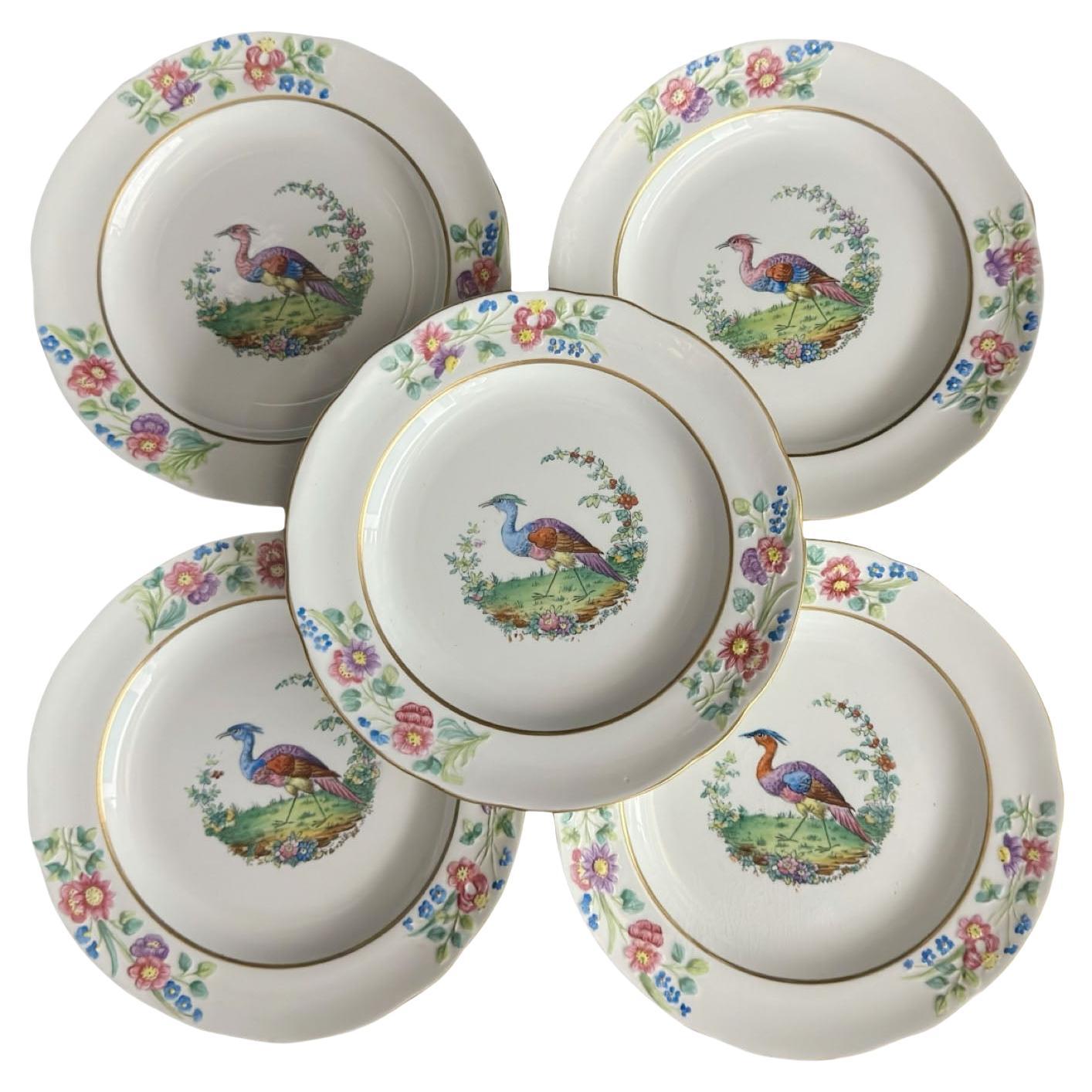 Plato antiguo Copeland Spode con pájaro exótico - Juego de cinco
