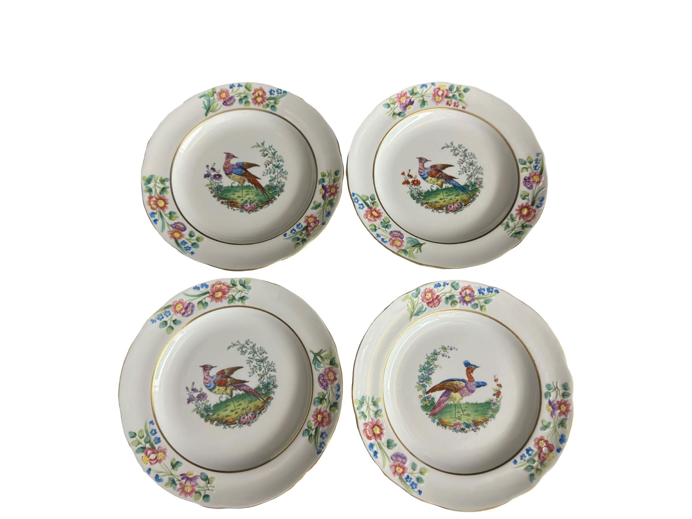 Assiette ancienne de Copeland Spode avec oiseau exotique - Lot de quatre Bon état - En vente à Clearwater, FL