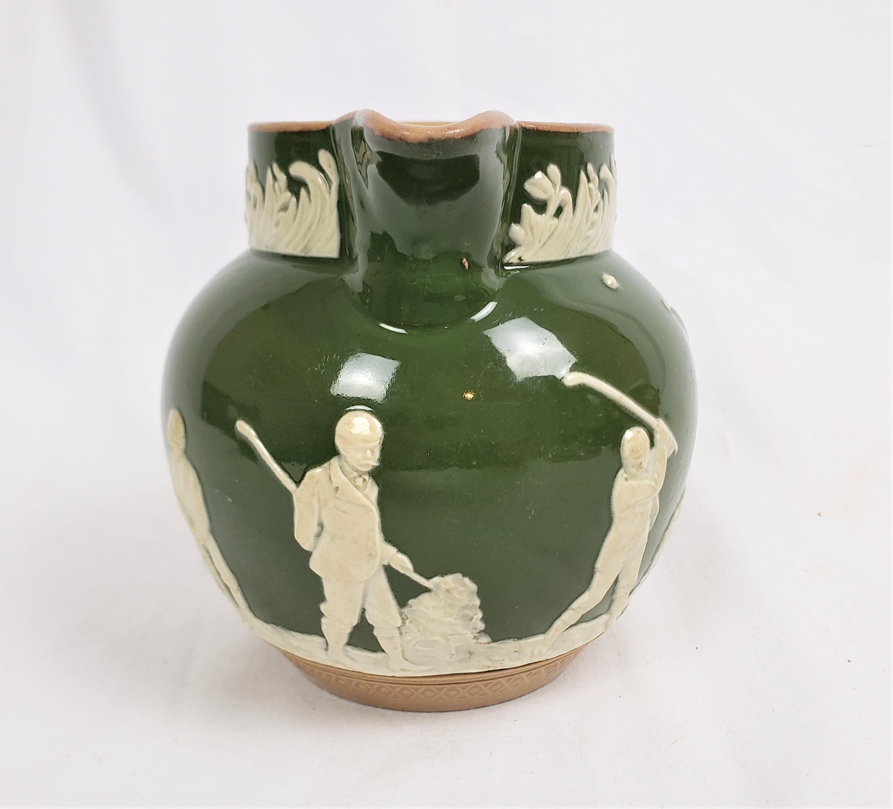 Victorien tardif Pichet ancien en poterie Spode de Copeland avec scènes de golf en vente