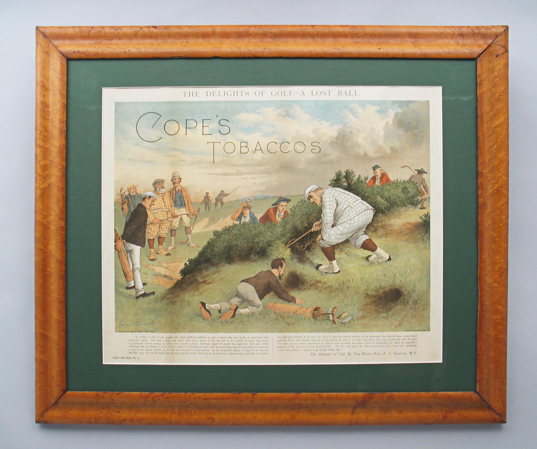 Antique Copes Tobacco Golf Print, A Lost Ball by George Pipeshank In Good Condition In Oxfordshire, GB