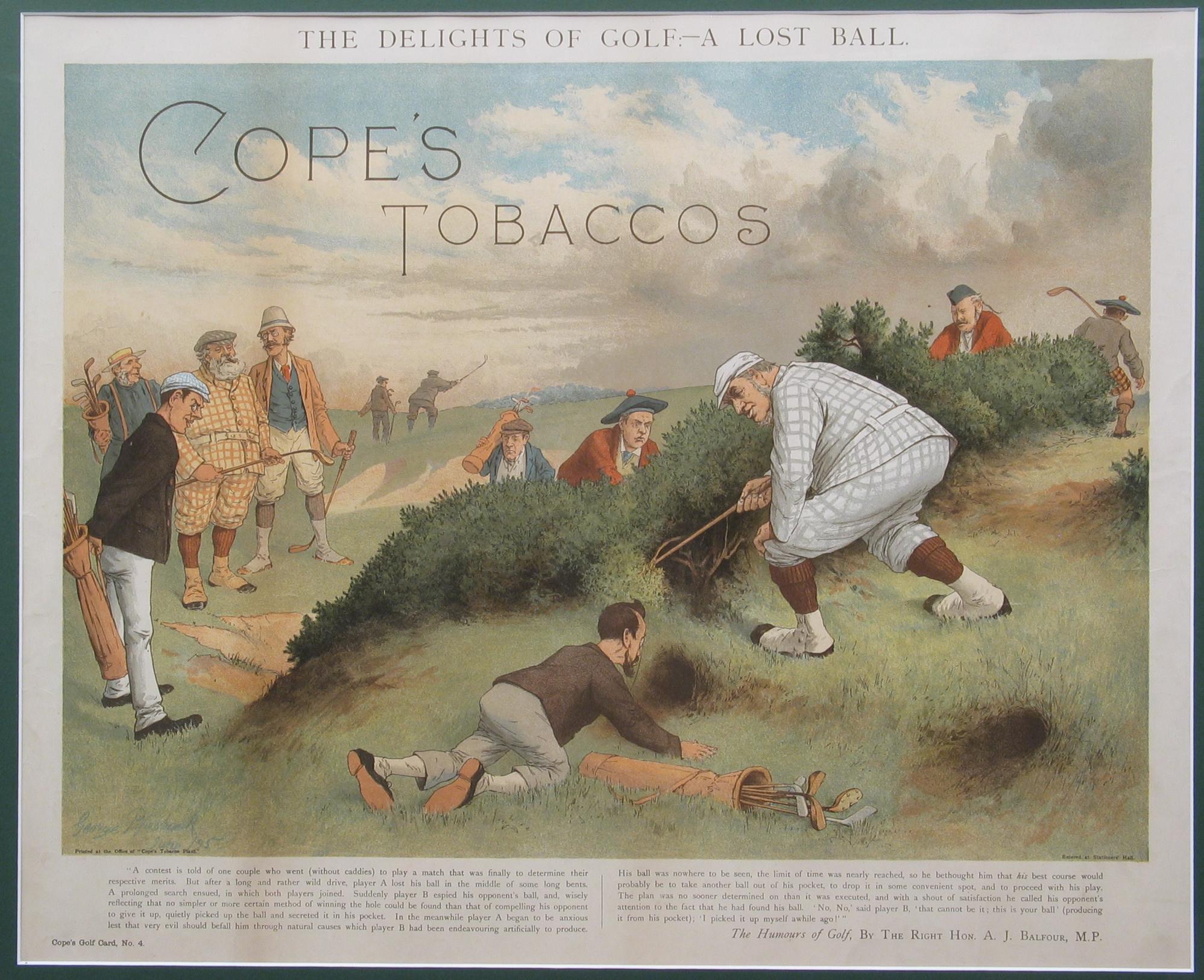 19th Century Antique Copes Tobacco Golf Print, A Lost Ball by George Pipeshank