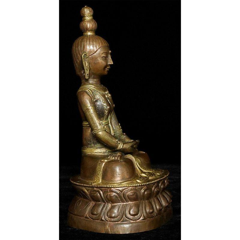 Antique Copper Amitayus Buddha Statue from Mongolia In Good Condition For Sale In DEVENTER, NL