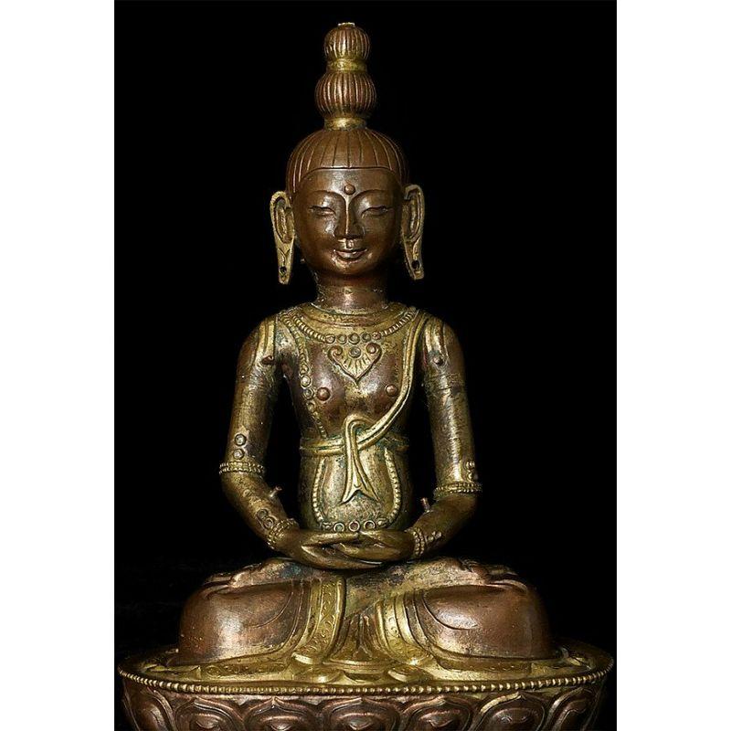 18th Century and Earlier Antique Copper Amitayus Buddha Statue from Mongolia For Sale