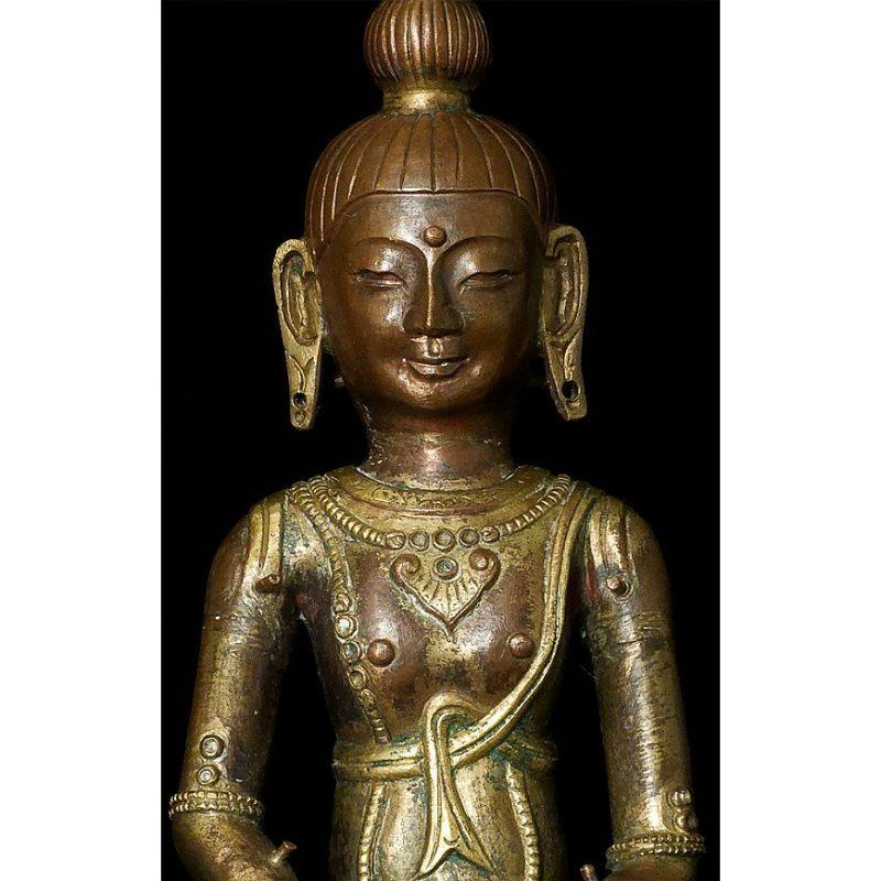 Wood Antique Copper Amitayus Buddha Statue from Mongolia For Sale