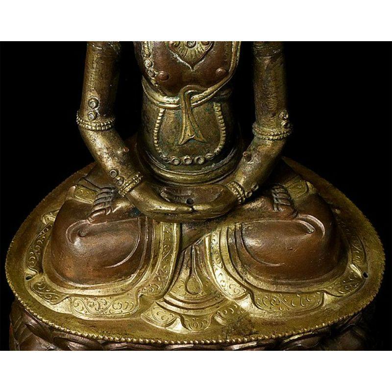 Antique Copper Amitayus Buddha Statue from Mongolia For Sale 1