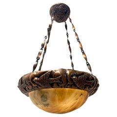 Antique Copper and Alabaster Light Fixture