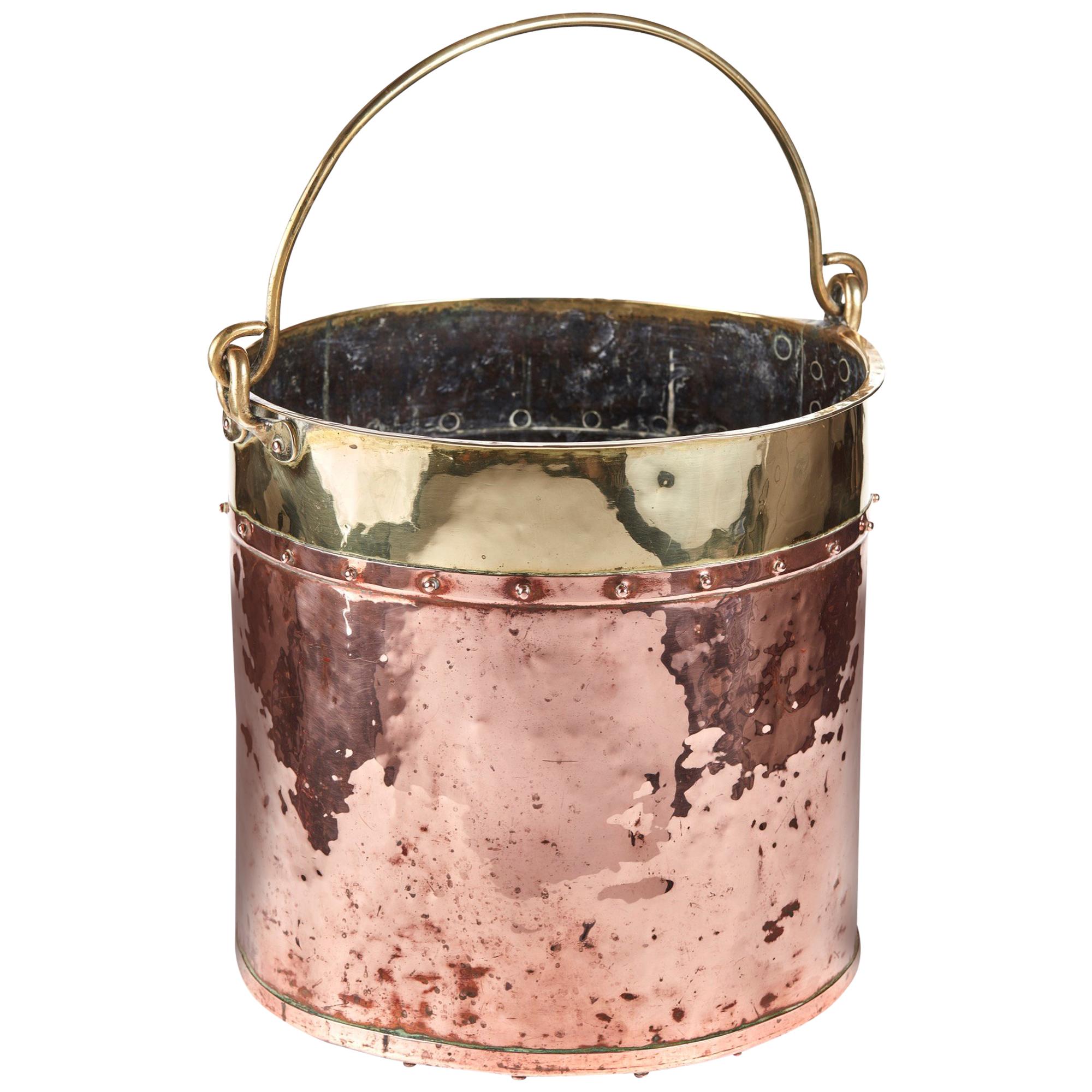 Antique Copper and Brass Coal Bucket, circa 1800