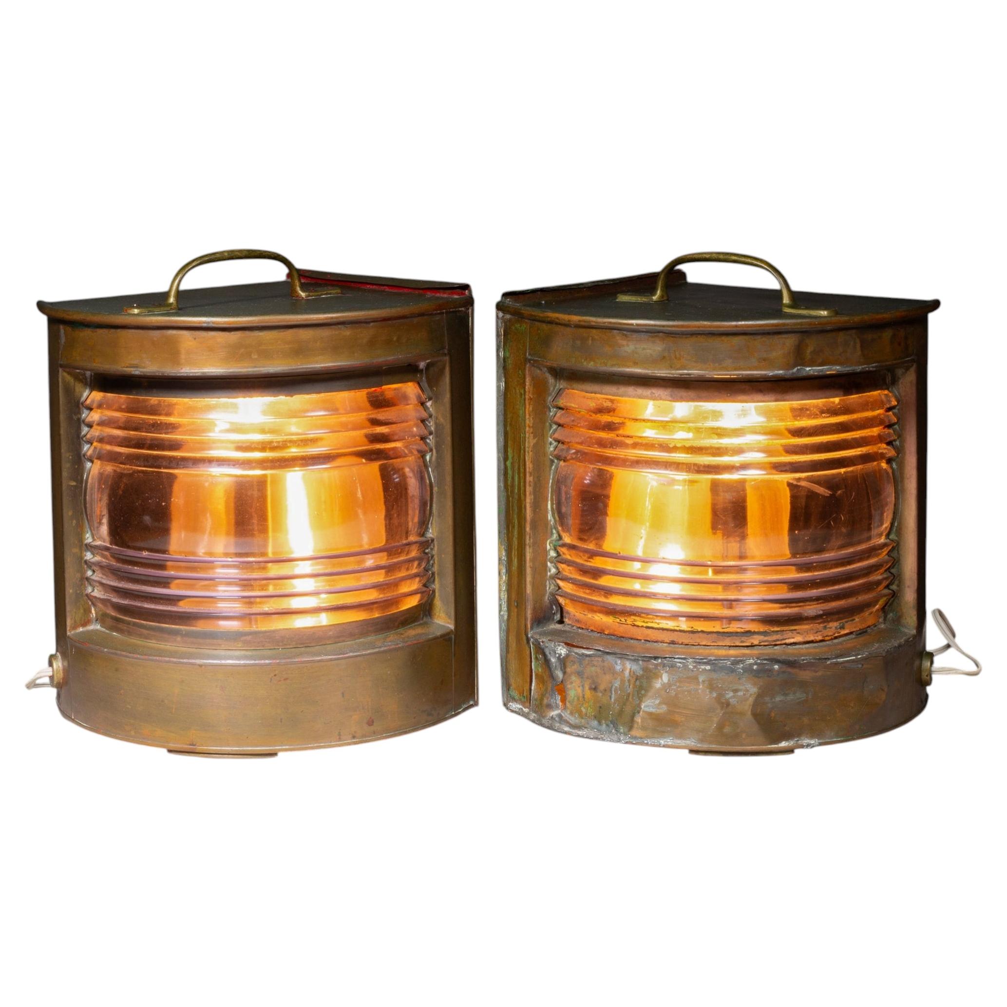 Antique English Copper and Brass Ship Lanterns-Pair For Sale
