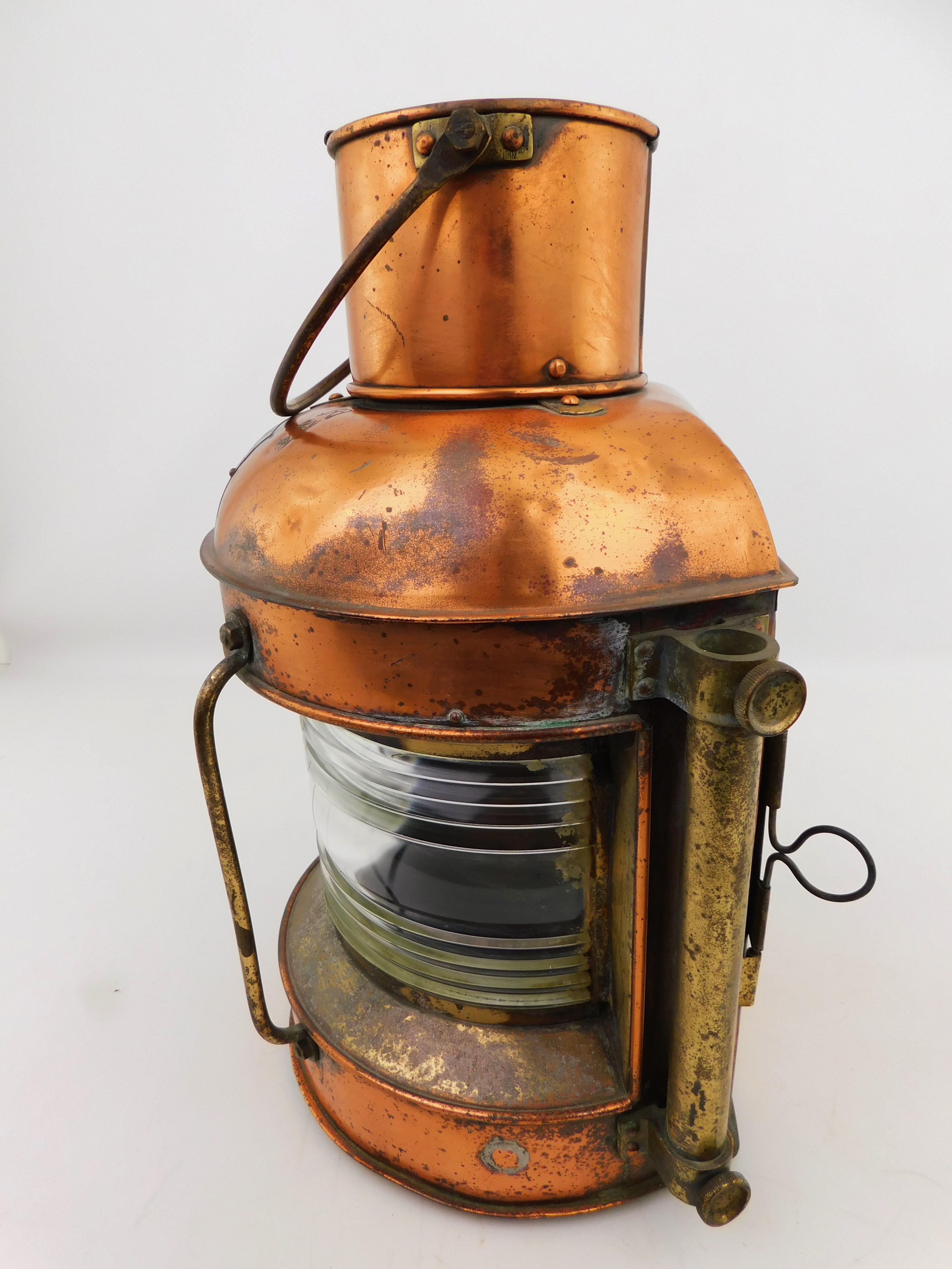 Antique Copper and Brass Ship's Masthead Lantern Light Nippon Sento Co. Japan In Fair Condition In Hamilton, Ontario