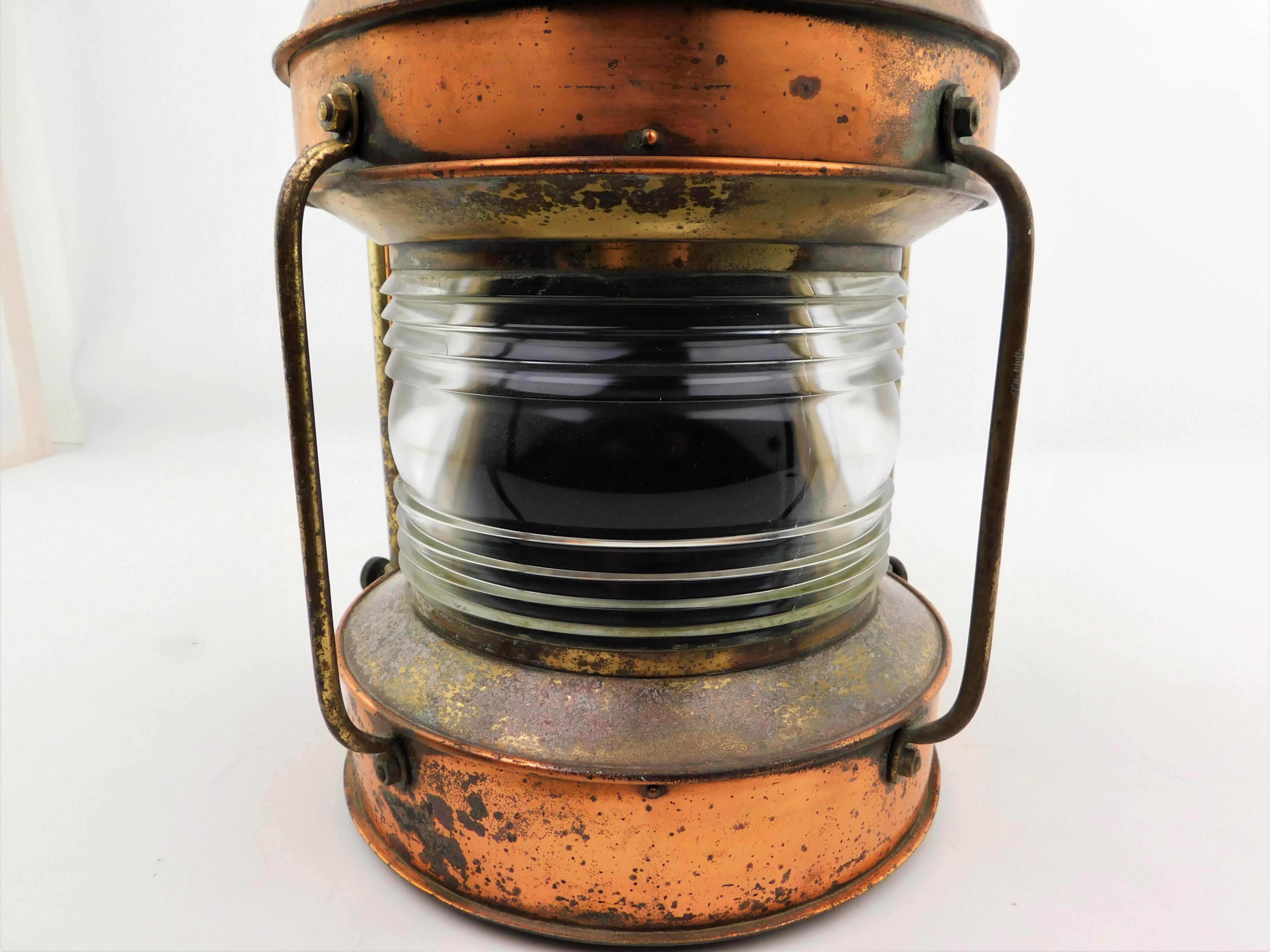 Mid-20th Century Antique Copper and Brass Ship's Masthead Lantern Light Nippon Sento Co. Japan