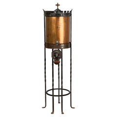 Antique Copper and Wrought Iron Holy Water Dispenser c. 1900