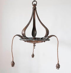 Antique Copper Arts & Crafts Pendant Light Fitting. English C.1900