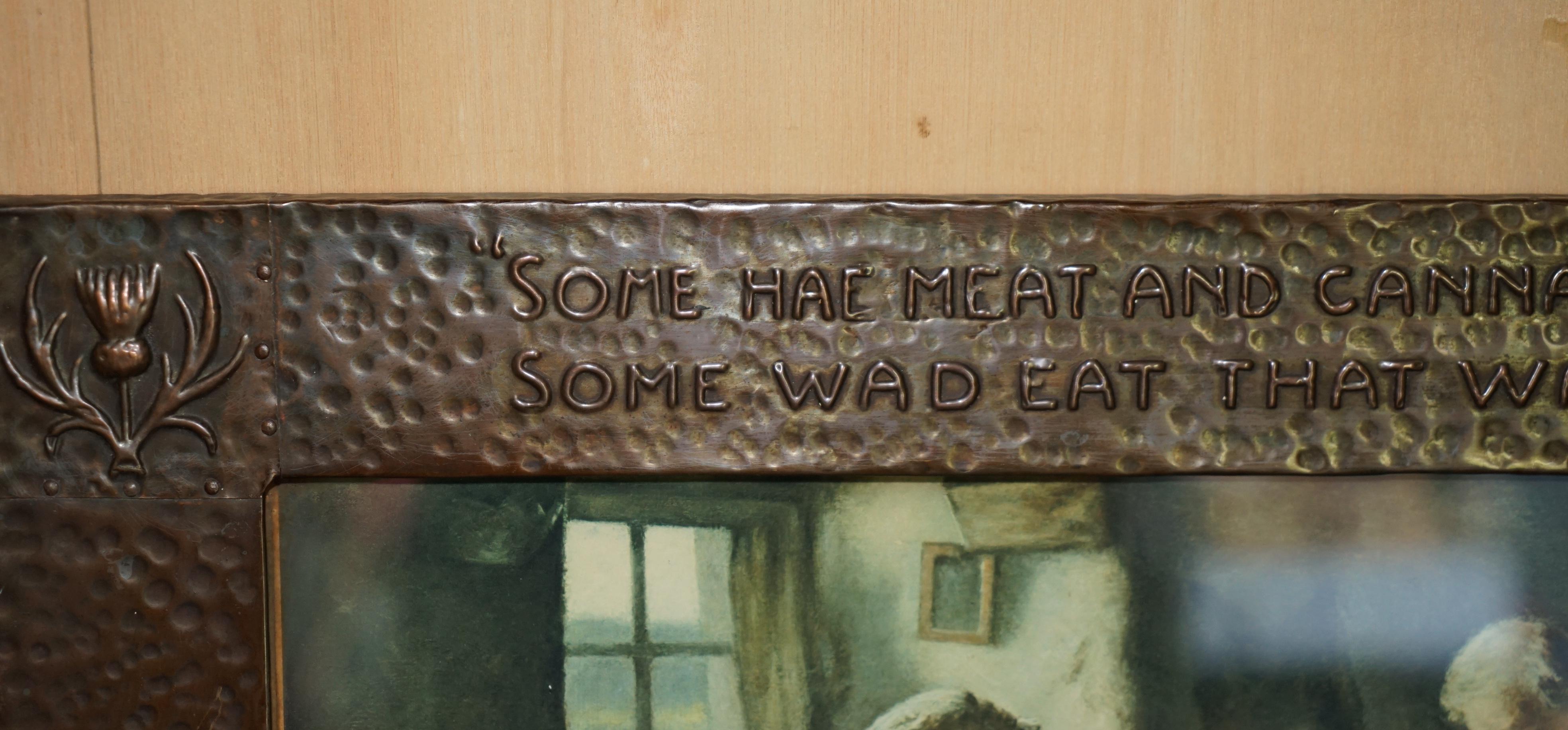 Arts and Crafts ANTIQUE COPPER ARTS & CRAFTS SCOTTISH BURNS QUOTE FRAME WiTH H.J DOBSON PRINT For Sale