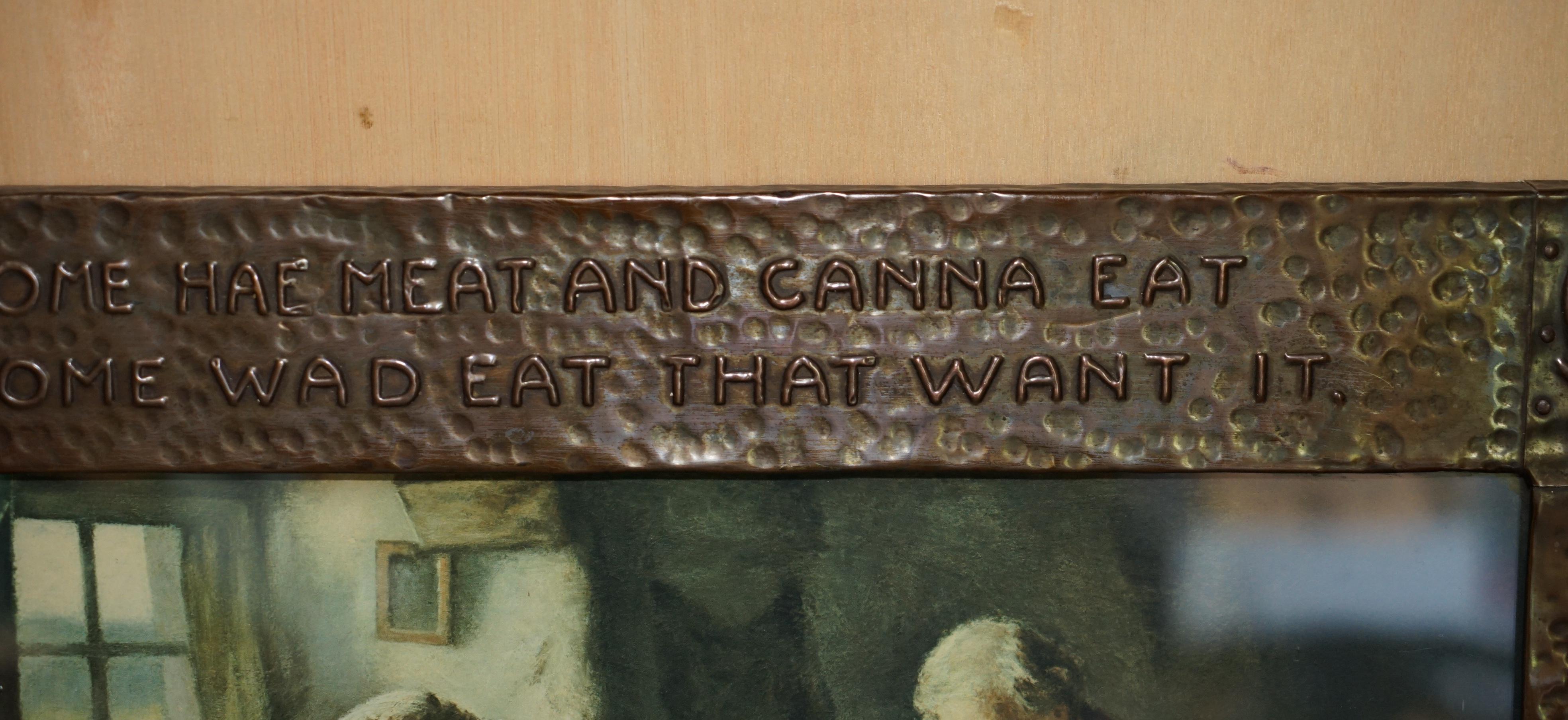Scottish ANTIQUE COPPER ARTS & CRAFTS SCOTTISH BURNS QUOTE FRAME WiTH H.J DOBSON PRINT For Sale