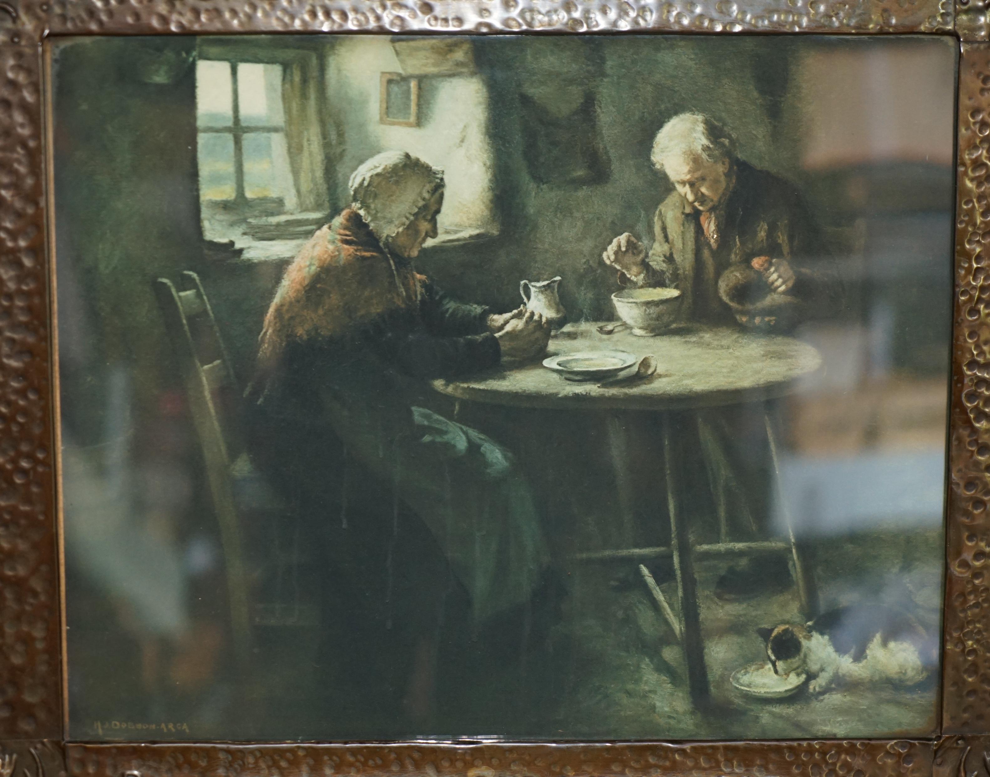 ANTIQUE COPPER ARTS & CRAFTS SCOTTISH BURNS QUOTE FRAME WiTH H.J DOBSON PRINT In Good Condition For Sale In West Sussex, Pulborough