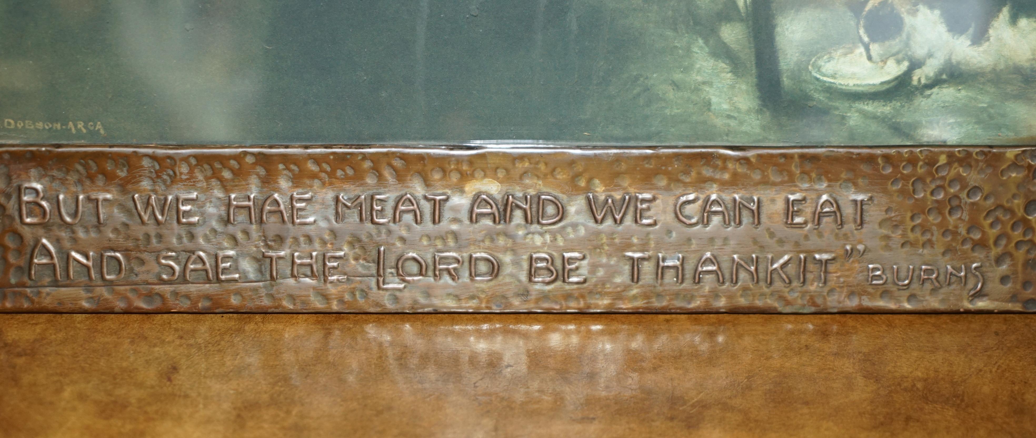 20th Century ANTIQUE COPPER ARTS & CRAFTS SCOTTISH BURNS QUOTE FRAME WiTH H.J DOBSON PRINT For Sale