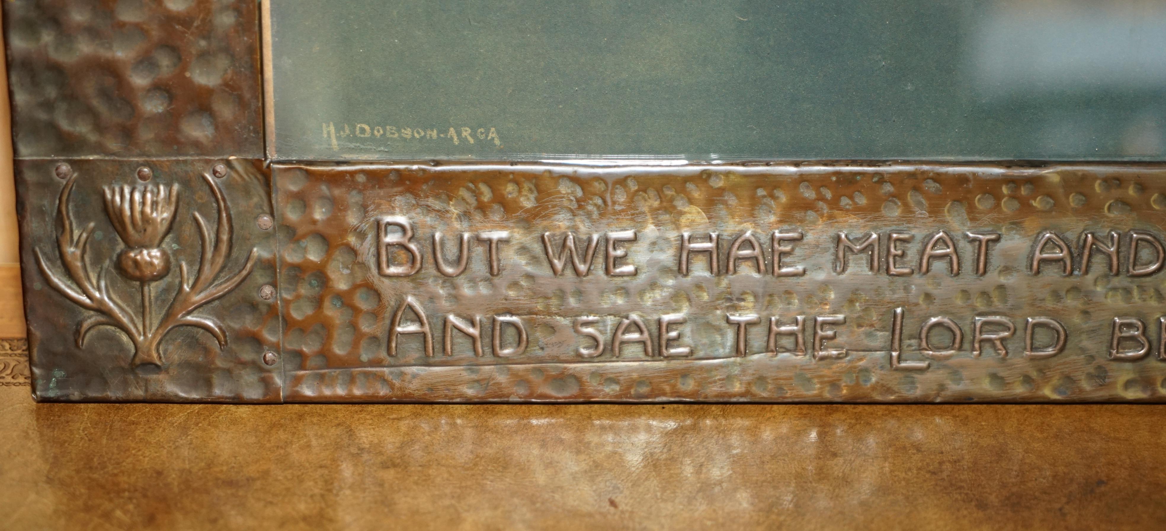 Copper ANTIQUE COPPER ARTS & CRAFTS SCOTTISH BURNS QUOTE FRAME WiTH H.J DOBSON PRINT For Sale