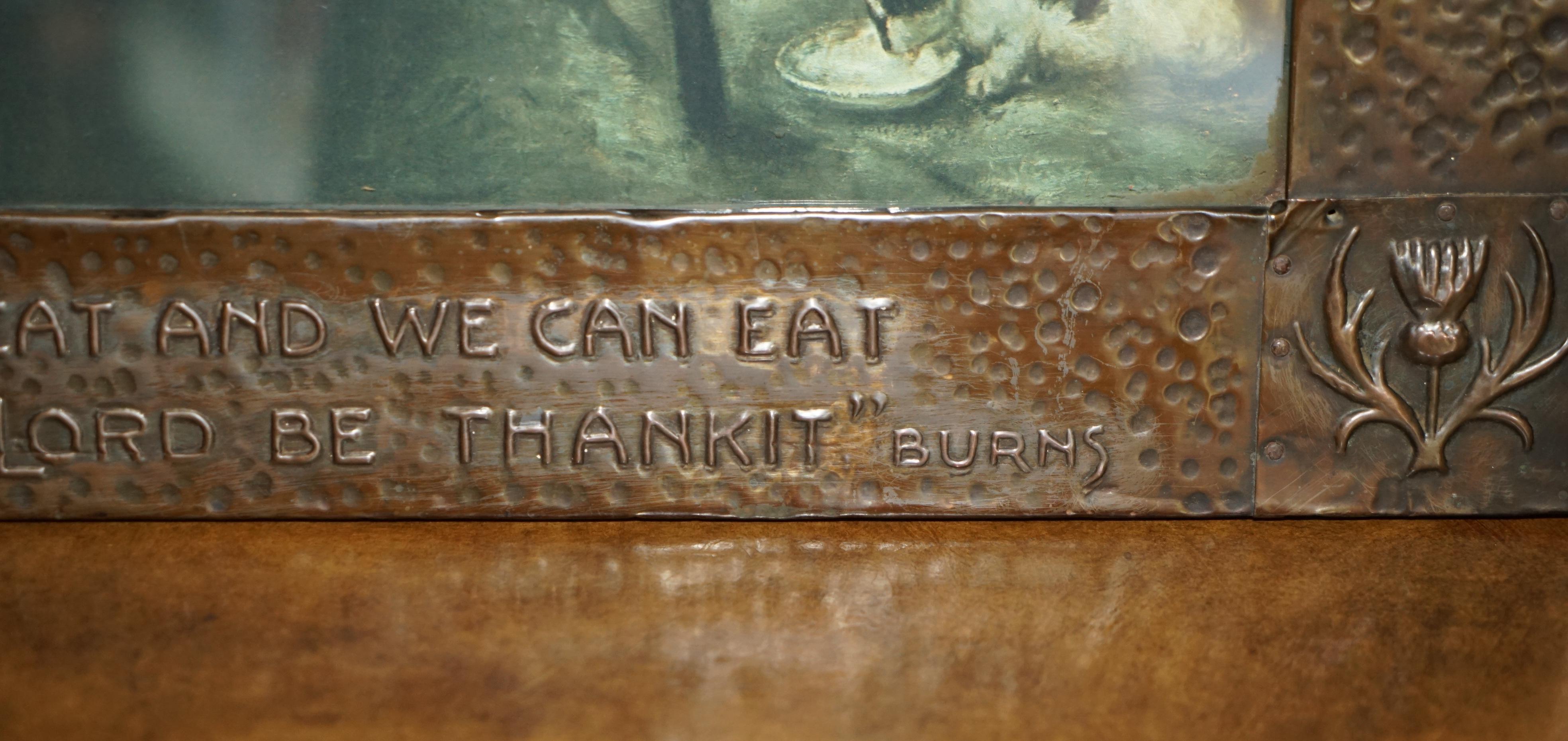 ANTIQUE COPPER ARTS & CRAFTS SCOTTISH BURNS QUOTE FRAME WiTH H.J DOBSON PRINT For Sale 1