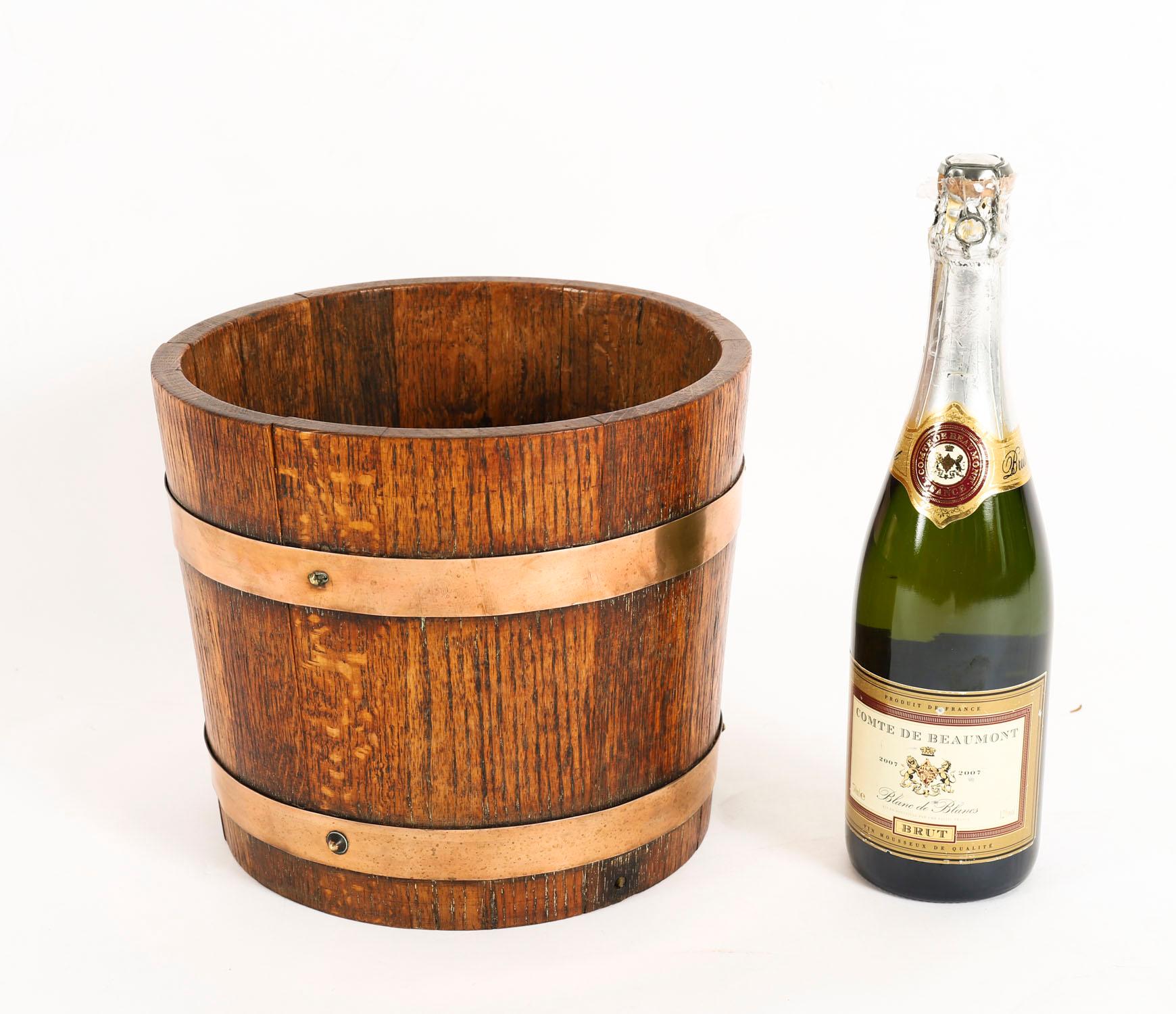 Antico Jardiniere in Oak Oak con bande di rame del XIX secolo in vendita 1