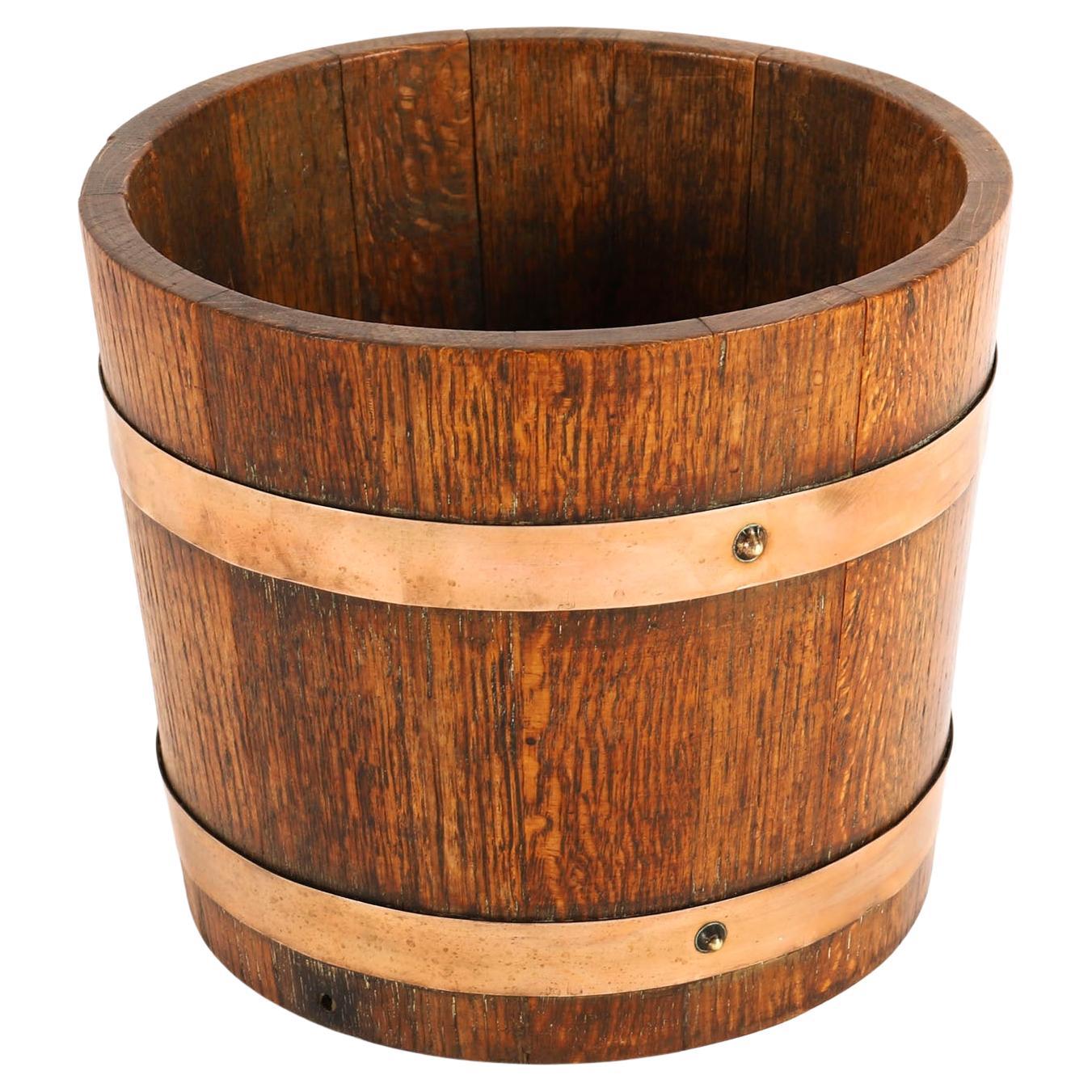 Antico Jardiniere in Oak Oak con bande di rame del XIX secolo in vendita