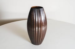 Antique Copper Barrel Vase by Robert Kuo, Hand Repoussé, Limited Edition