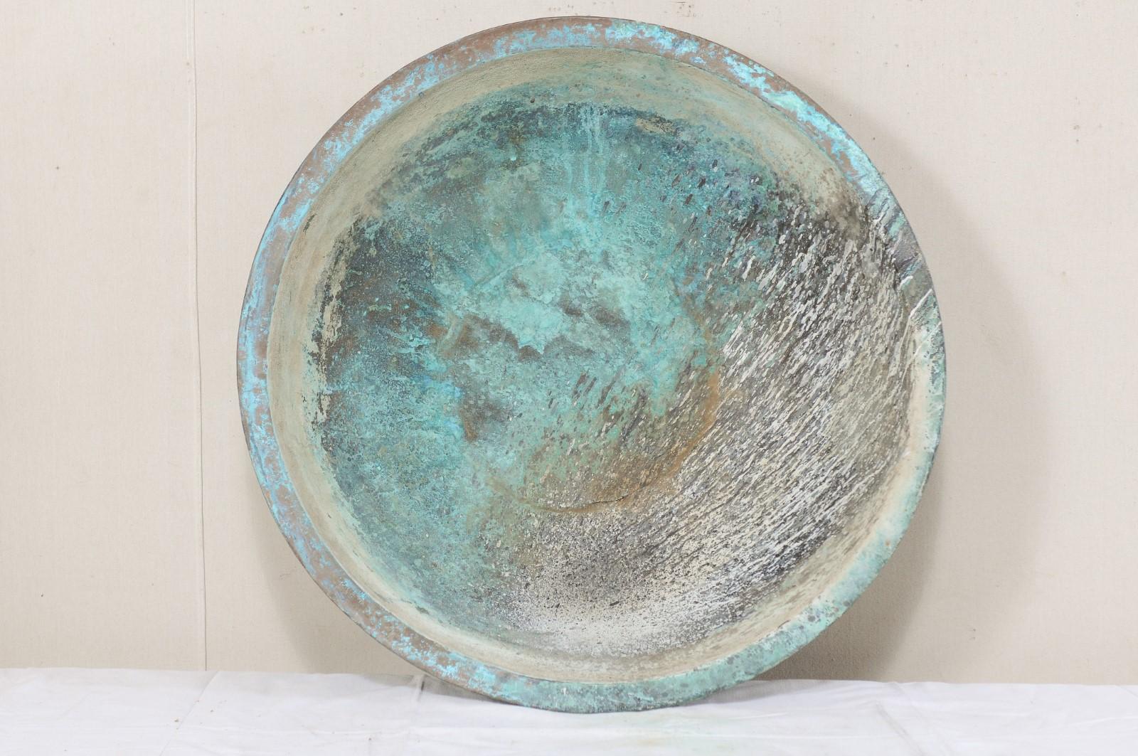 Antique Copper Bowl from Spain with Rich Blue-Green Patina 2