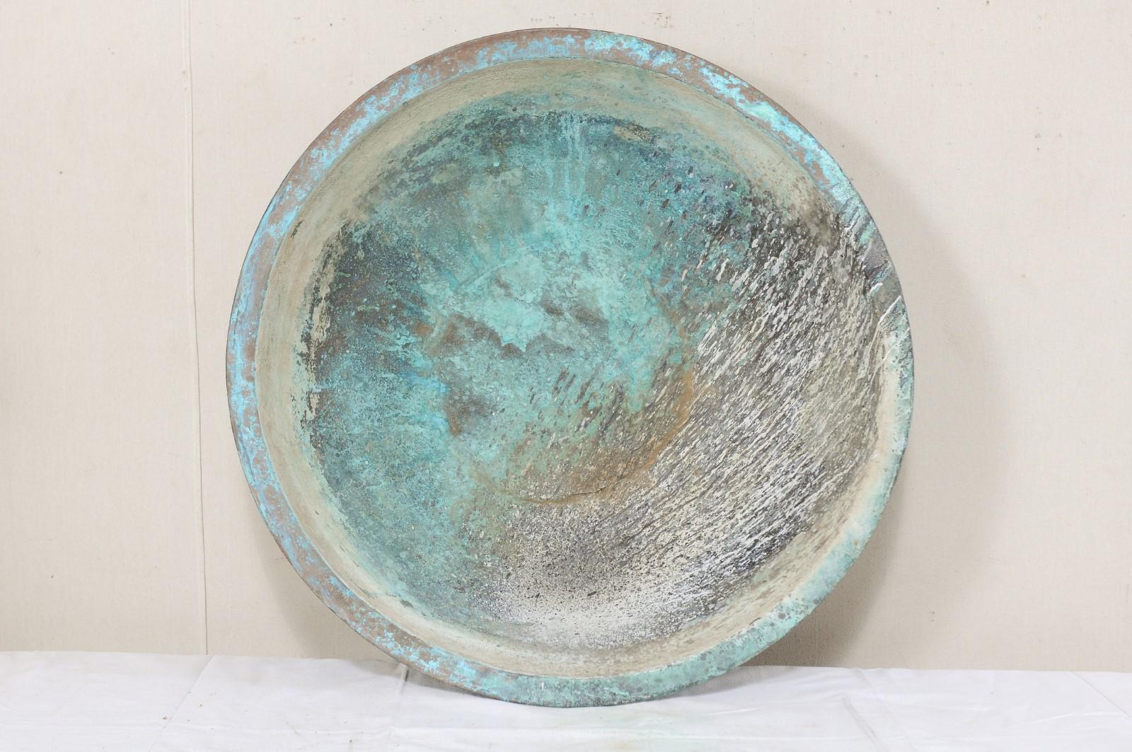 Antique Copper Bowl from Spain with Rich Blue-Green Patina 3