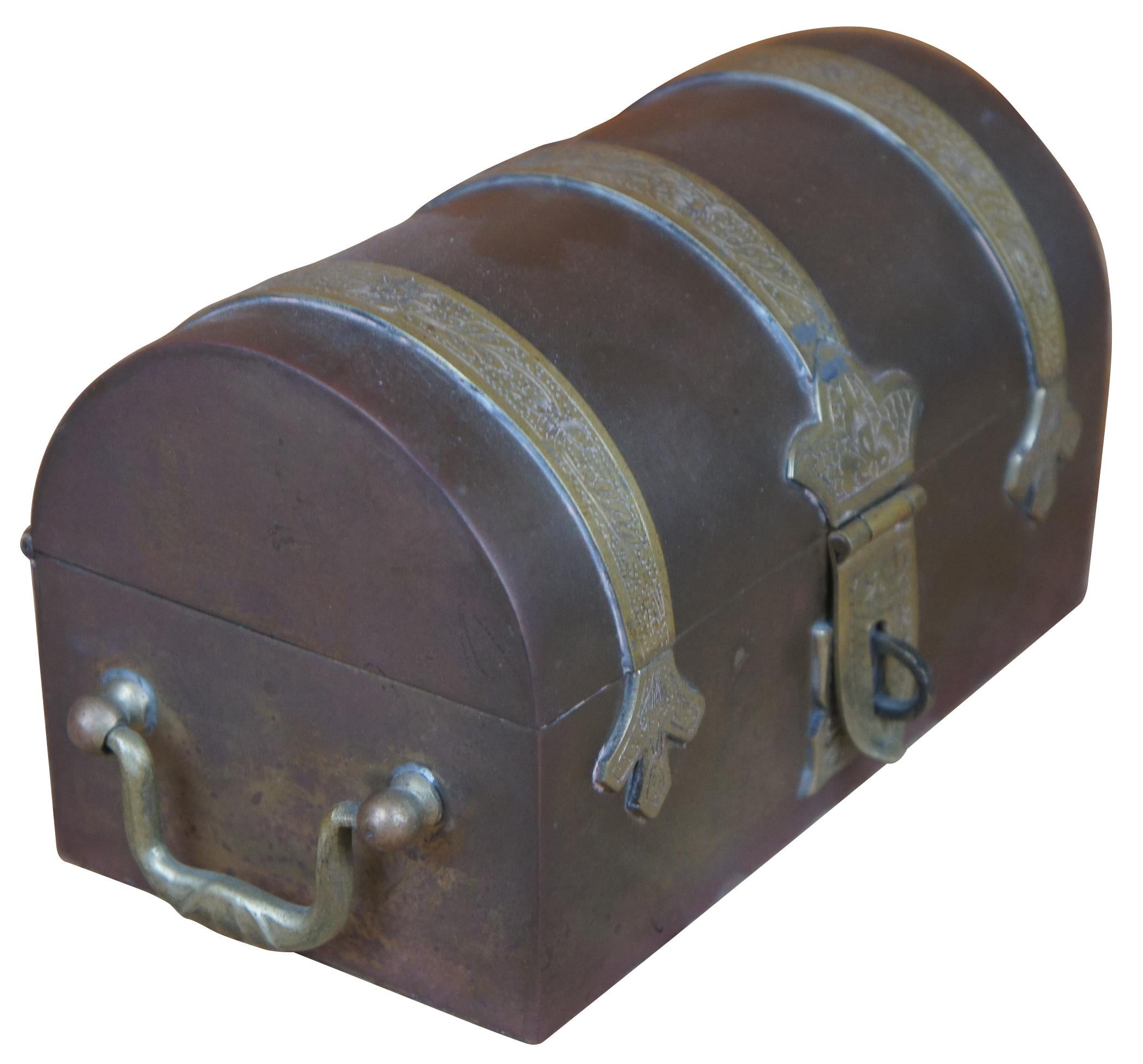 Victorian Antique Copper Brass Banded Domed Strongbox Treasure Chest Dowry Keepsake Box