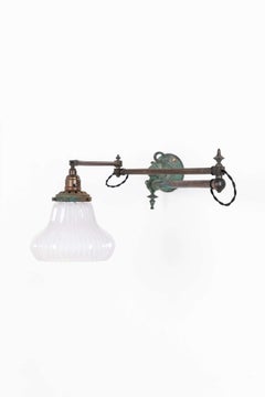 Antique Copper & Brass Holophane Glass Former Gas Wall Lamp Sconce Light c.1890