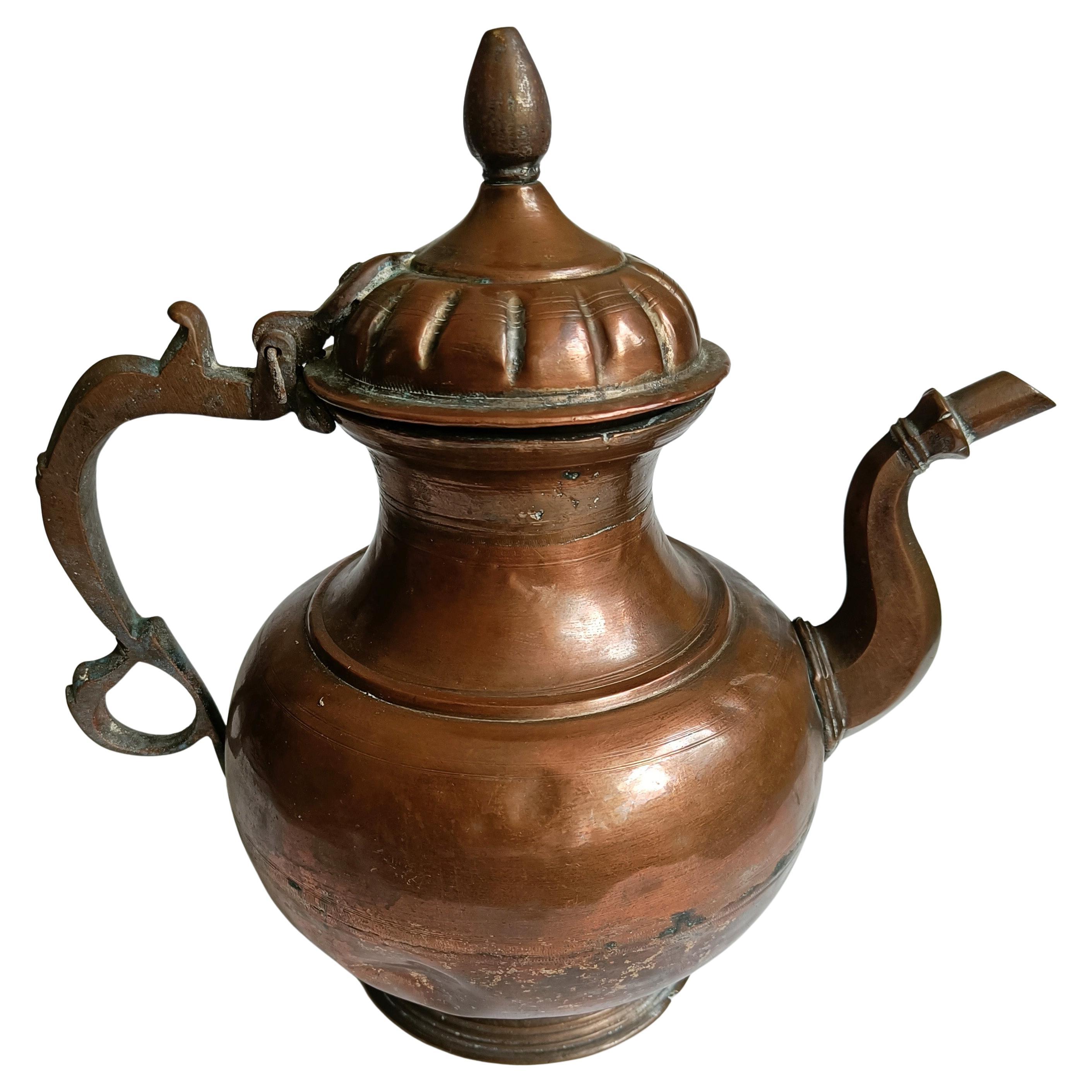 Antique Copper Brass Indian Mughal Teapot  Islamic Decorative Art  Décor