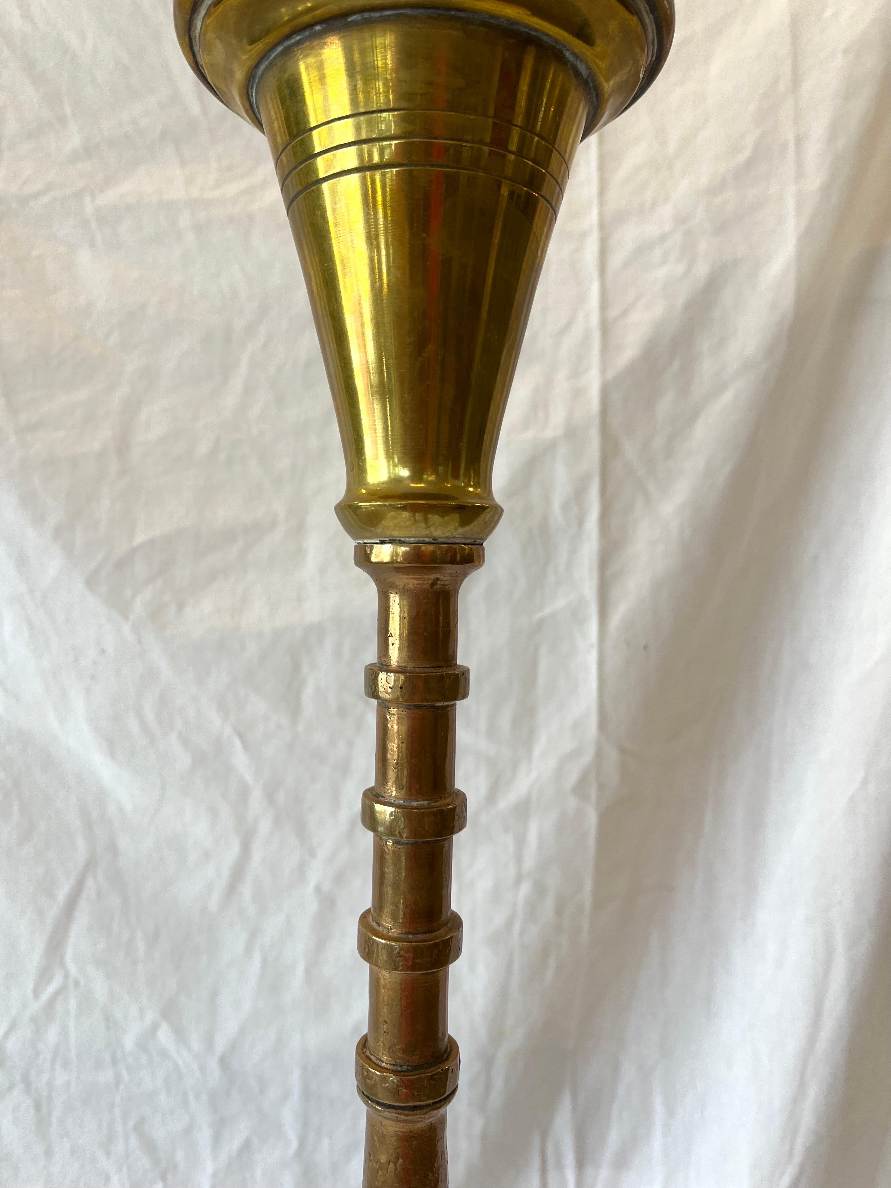 Antique Copper Brass Mixed Metal Ornate Moorish Style Hand Crafted Floor Lamp In Good Condition For Sale In Atlanta, GA