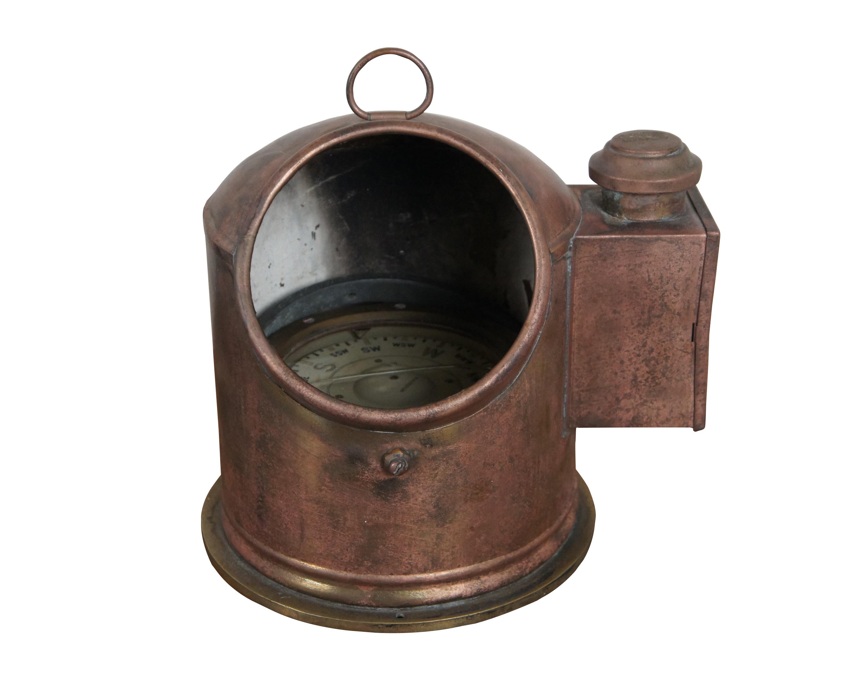 Antique Copper Brass Nautical Maritime Gimbal Compass Binnacle Oil Lamp 11