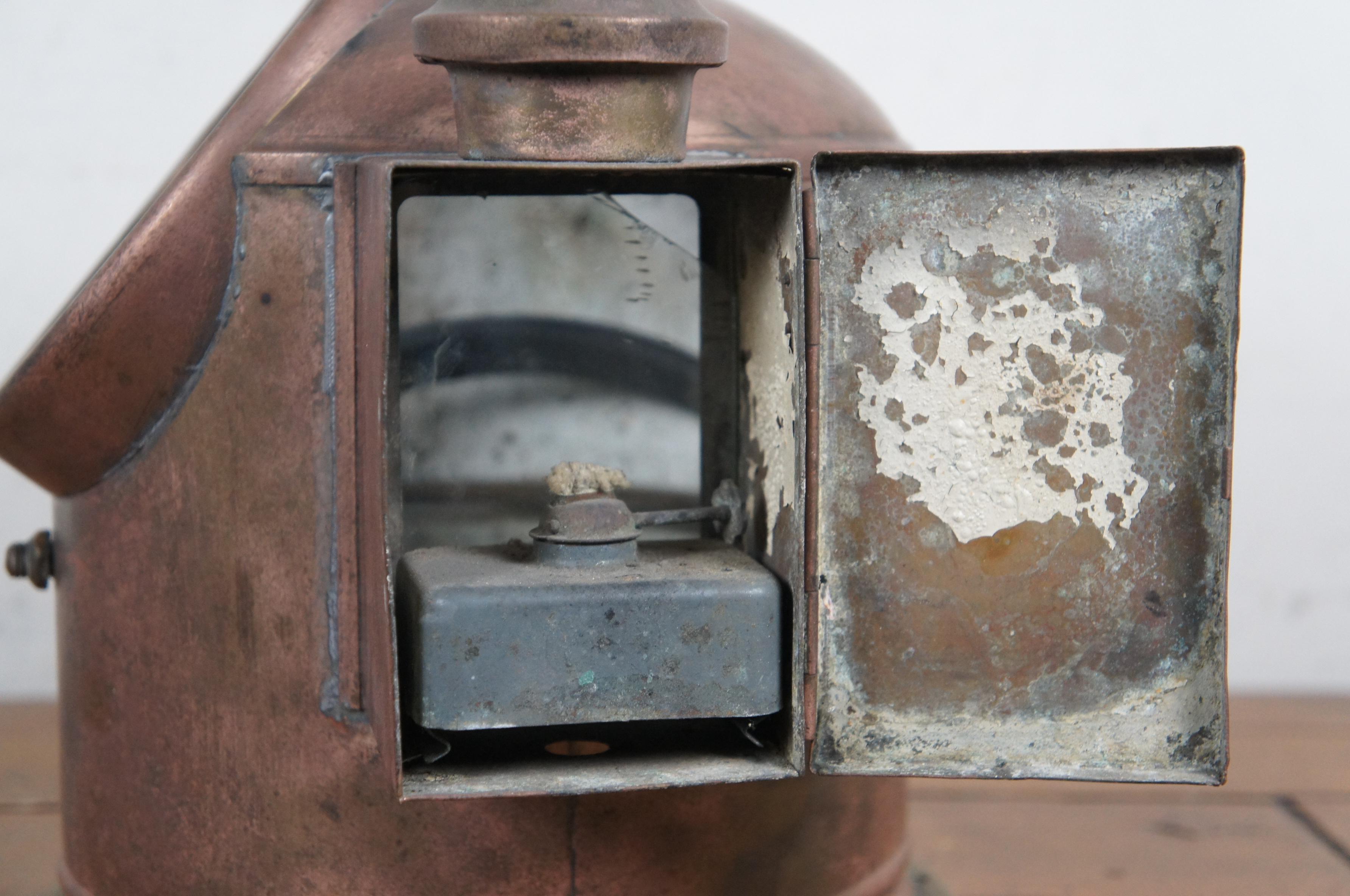 Antique Copper Brass Nautical Maritime Gimbal Compass Binnacle Oil Lamp 11