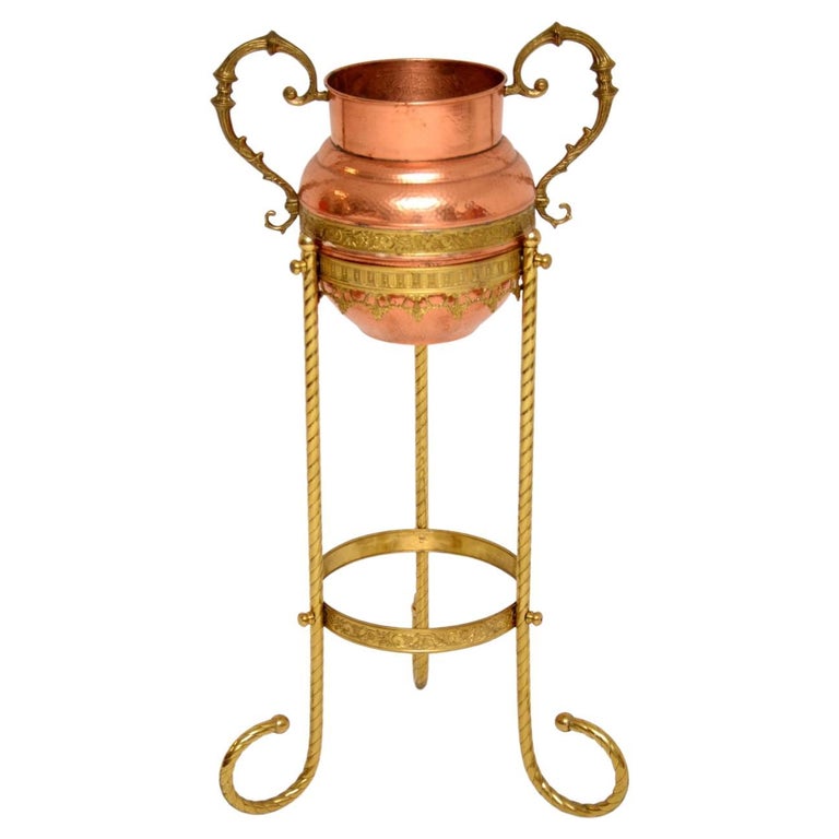 Antique Copper and Brass Plant Stand For Sale at 1stDibs