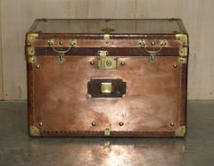 ANTIQUE COPPER & BRASS ROYAL MARINES CAMPAIGN TRUNK CHEST iCHENEY LOCKS