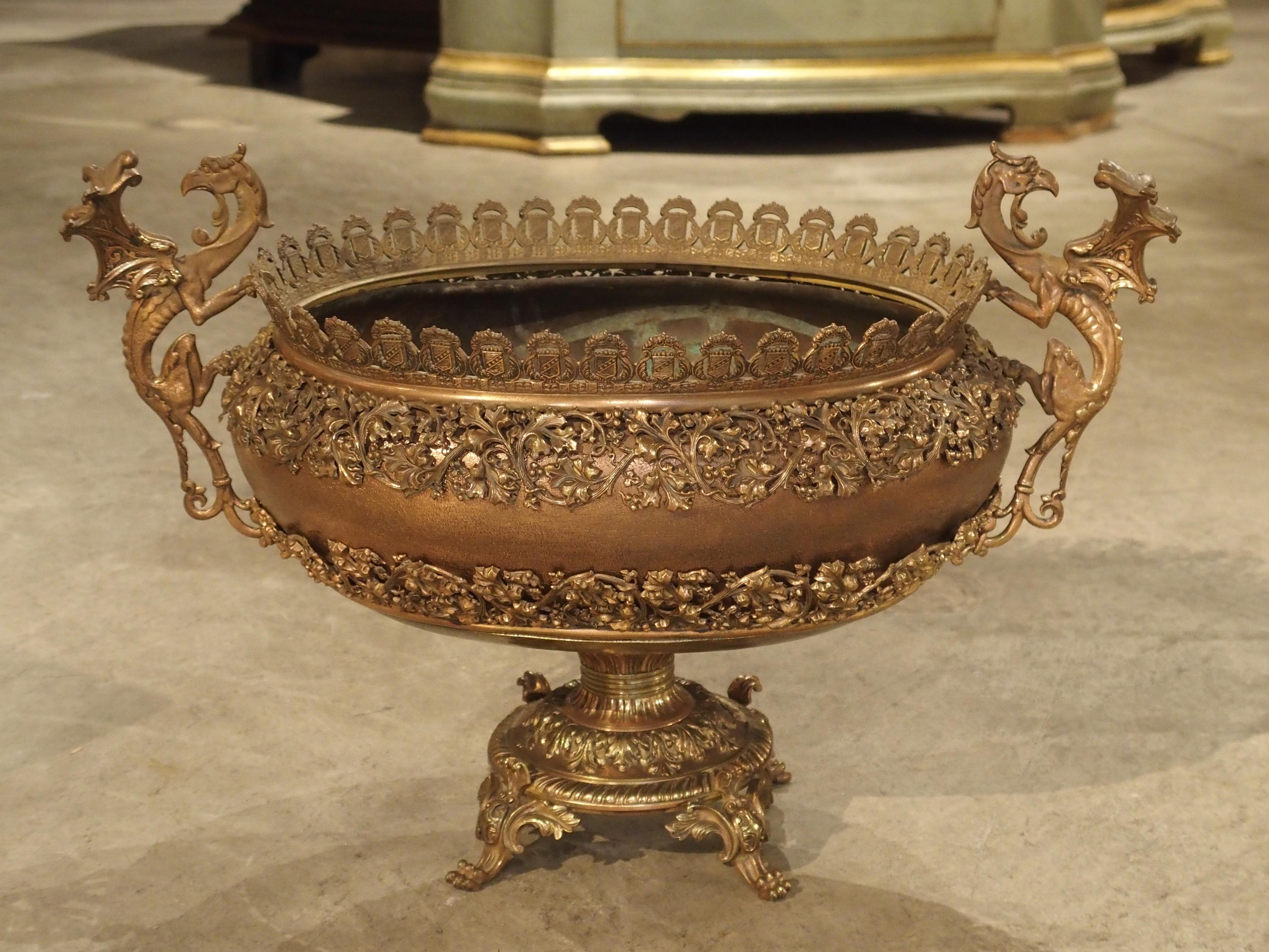 Antique Copper, Bronze, and Mixed Metal Planter from France, Early 1900s 9