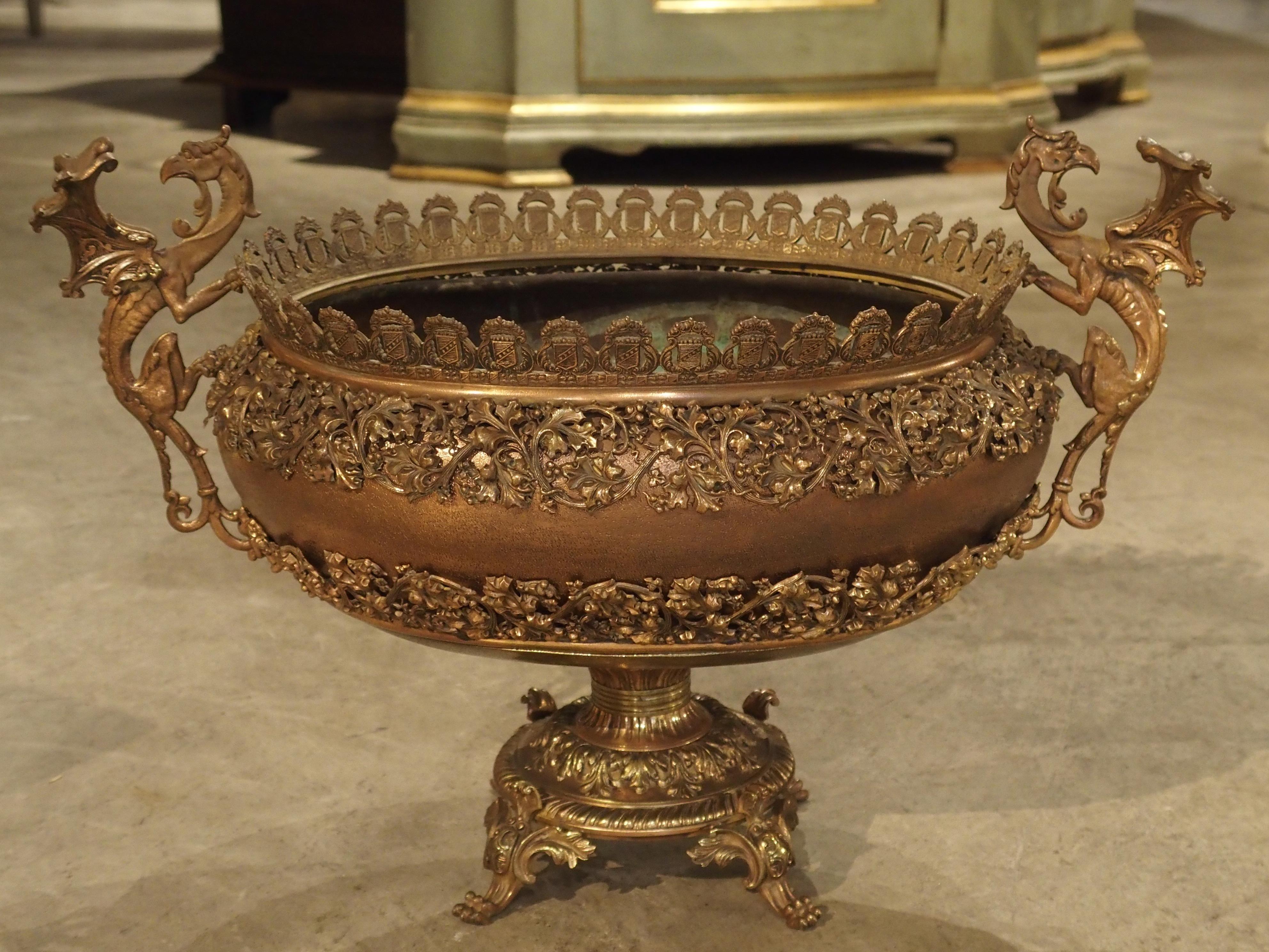French Antique Copper, Bronze, and Mixed Metal Planter from France, Early 1900s
