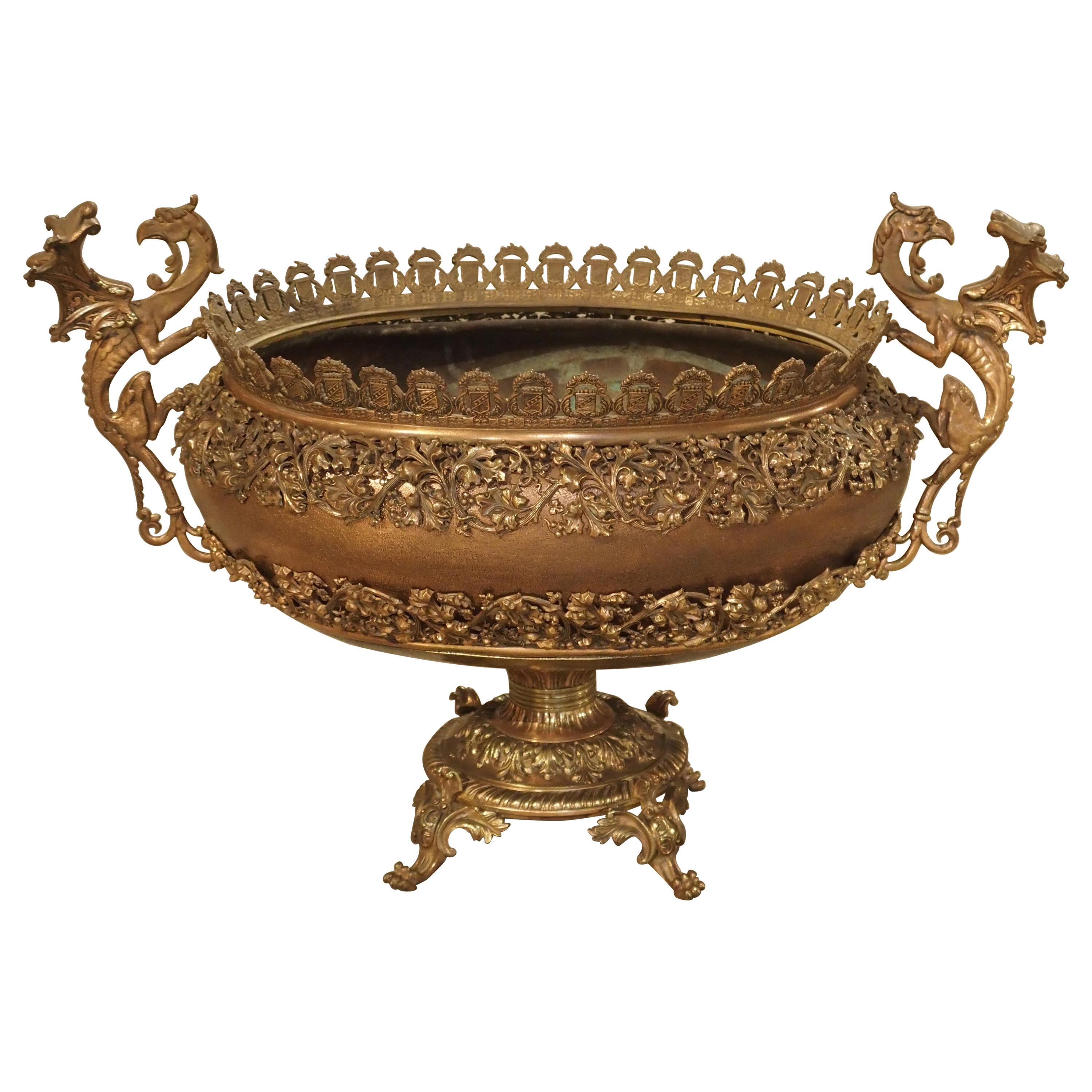 Antique Copper, Bronze, and Mixed Metal Planter from France, Early 1900s