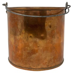 Antique Copper Bucket with Bale Handle, Fireplace Accessory, Rustic Planter