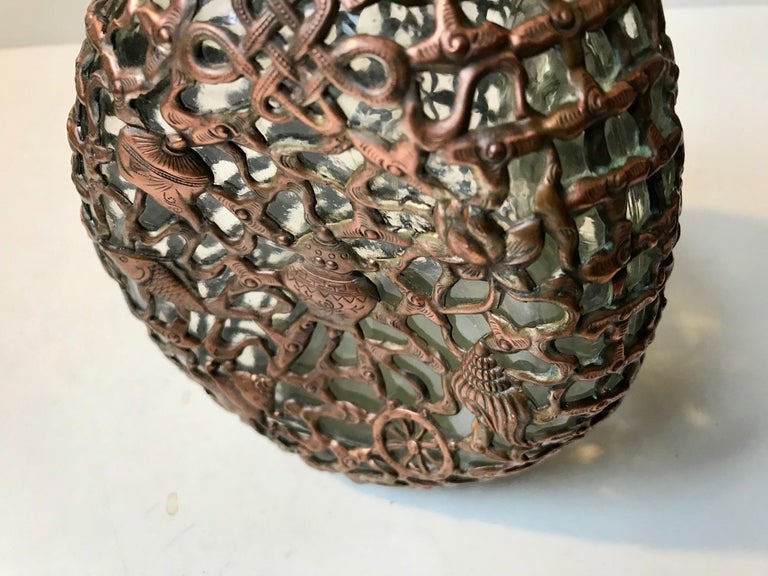 Antique Copper Caged Decanter with Celtic Symbolism For Sale 3