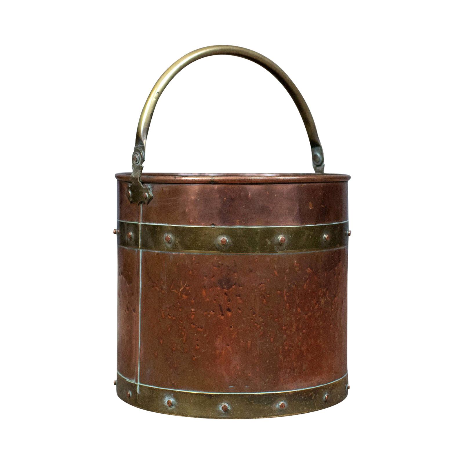Antique Copper Coal Bin, English, Victorian, Fireside Scuttle Bucket, circa 1890