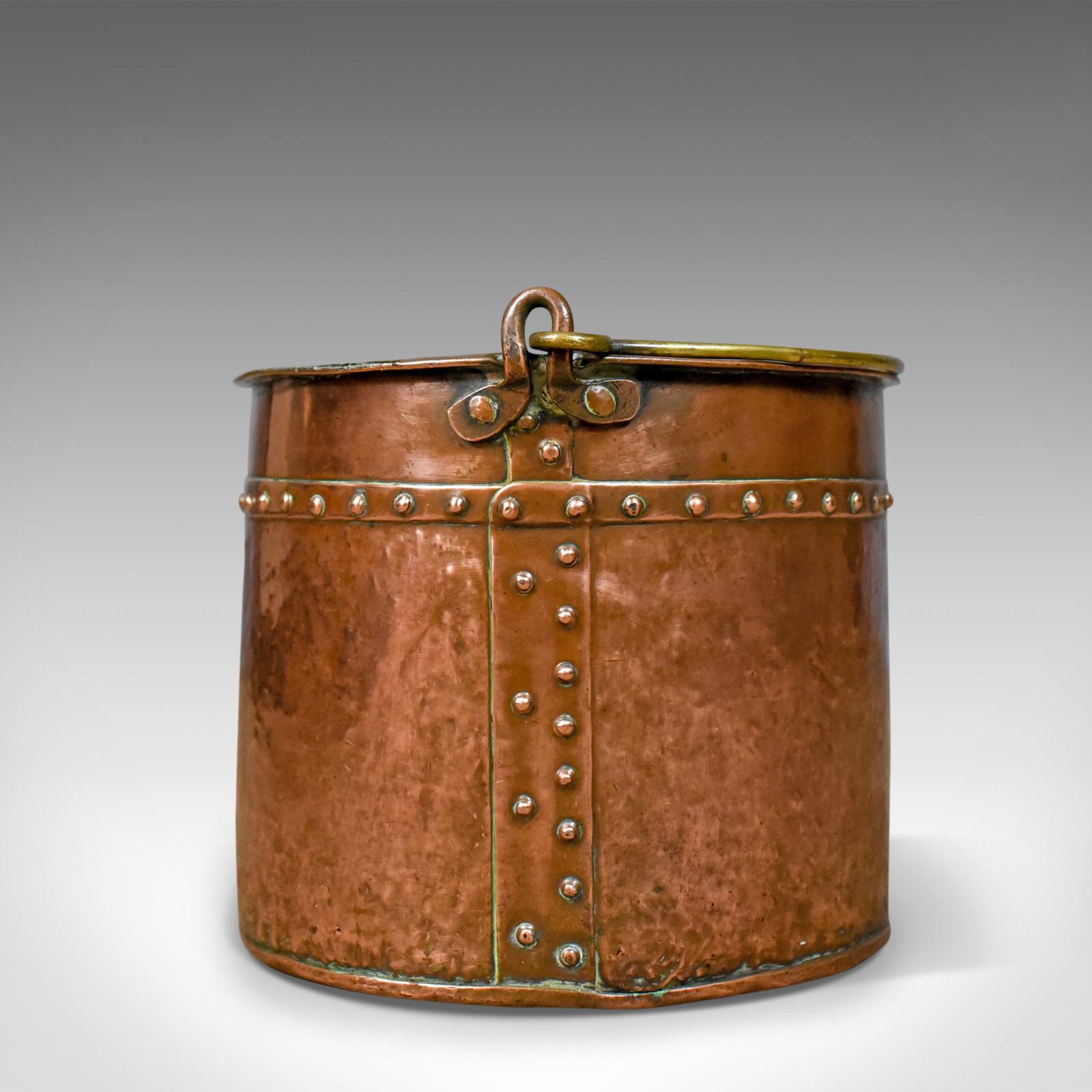Antique Copper Coal Bucket, English, Victorian, Fireside Scuttle, circa 1850 In Good Condition In Hele, Devon, GB