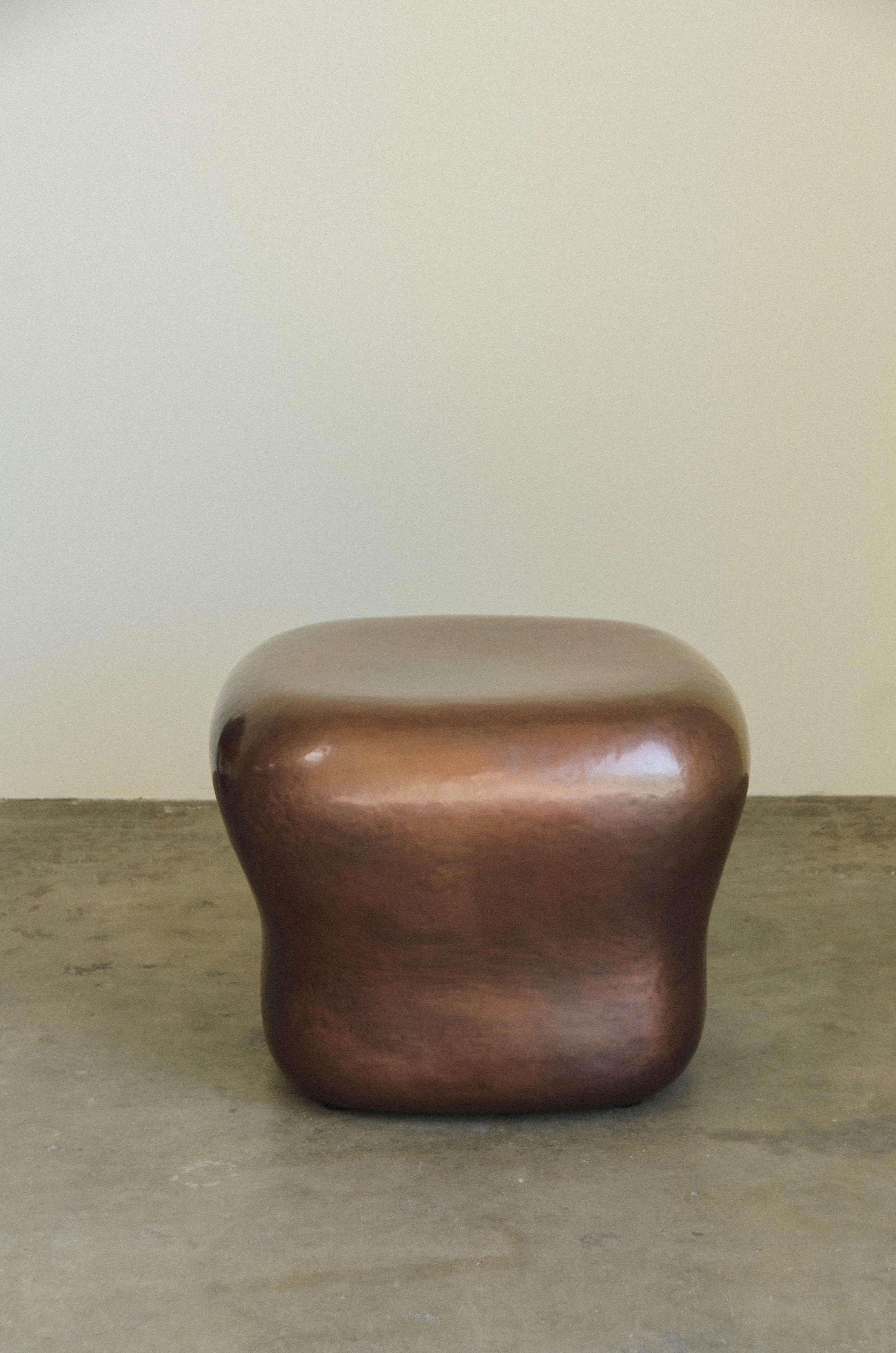 Modern Antique Copper Cushion Drumstool by Robert Kuo, Hand Repousse, Contemporary For Sale