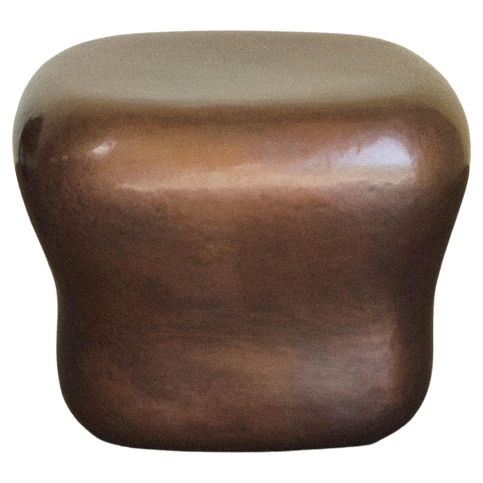 Antique Copper Cushion Drumstool by Robert Kuo, Hand Repousse, Contemporary For Sale