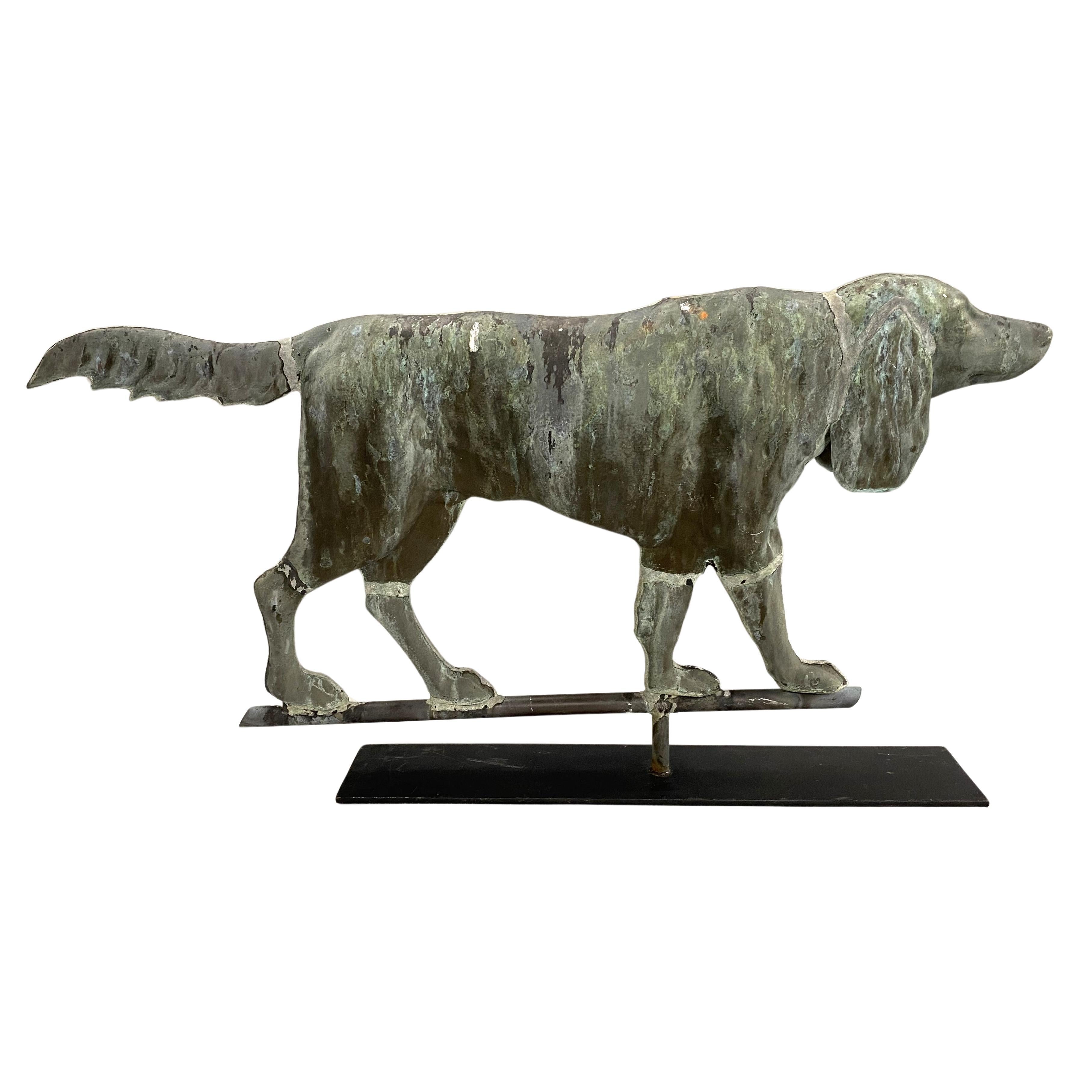 Antique Copper English Setter Dog Weathervane on Stand with Verdigris For Sale