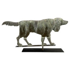 Antique Copper English Setter Dog Weathervane on Stand with Verdigris